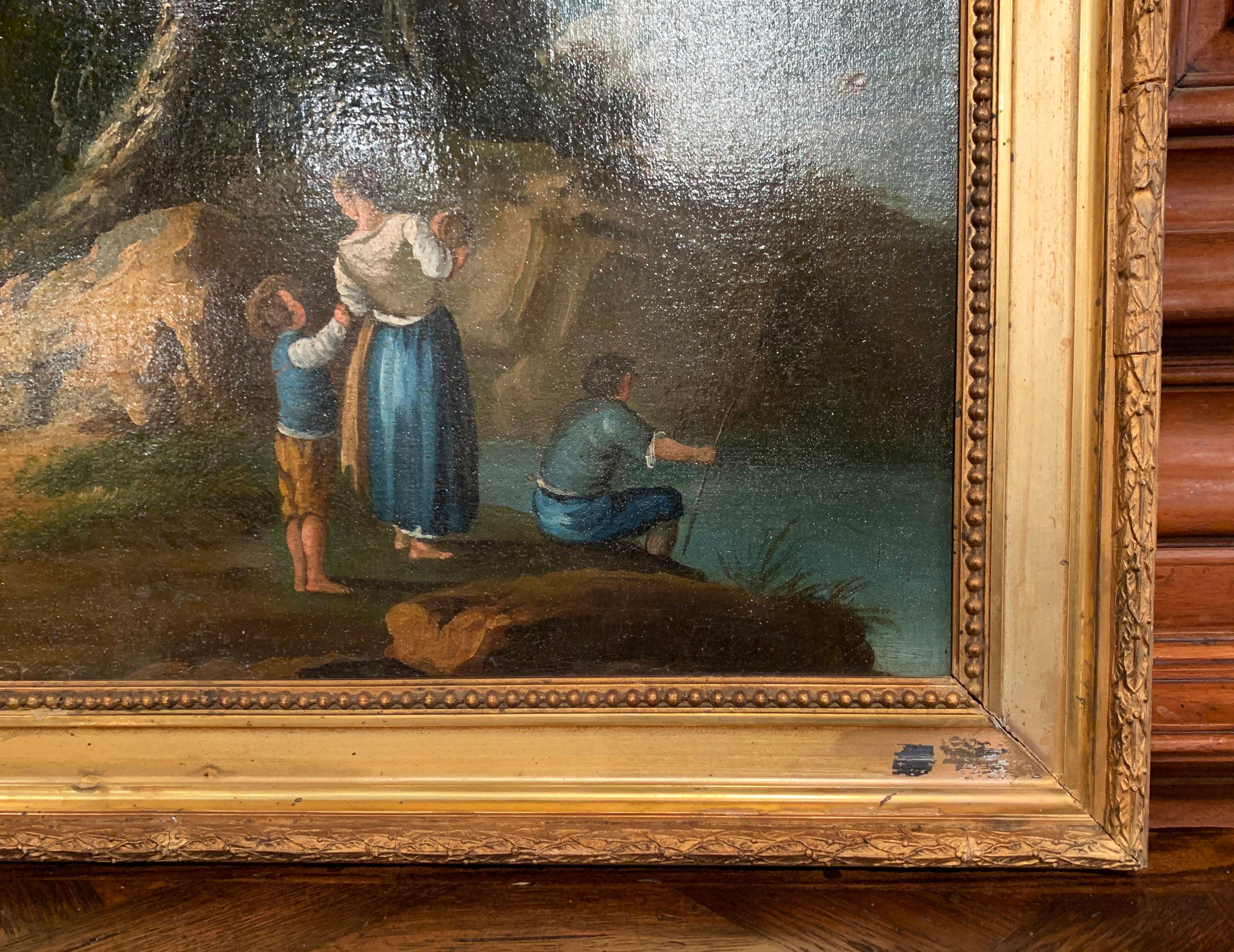 Mid-19th Century French Oil on Canvas Pastoral Painting in Carved Gilt Frame 2