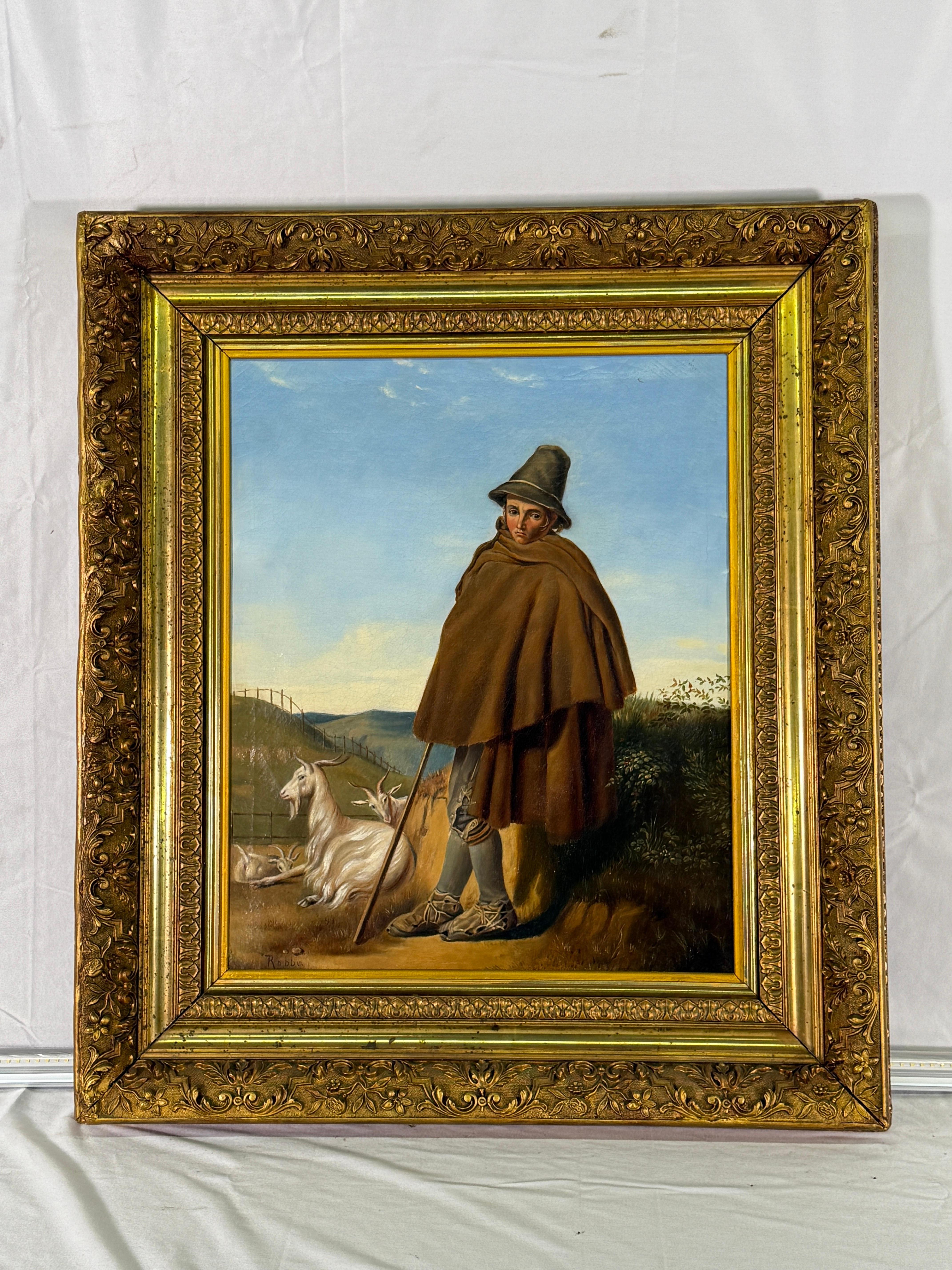 Französisches Ölgemälde eines Hirten auf Landschaft, Mitte des 19. Jahrhunderts (Schule von Barbizon) im Angebot