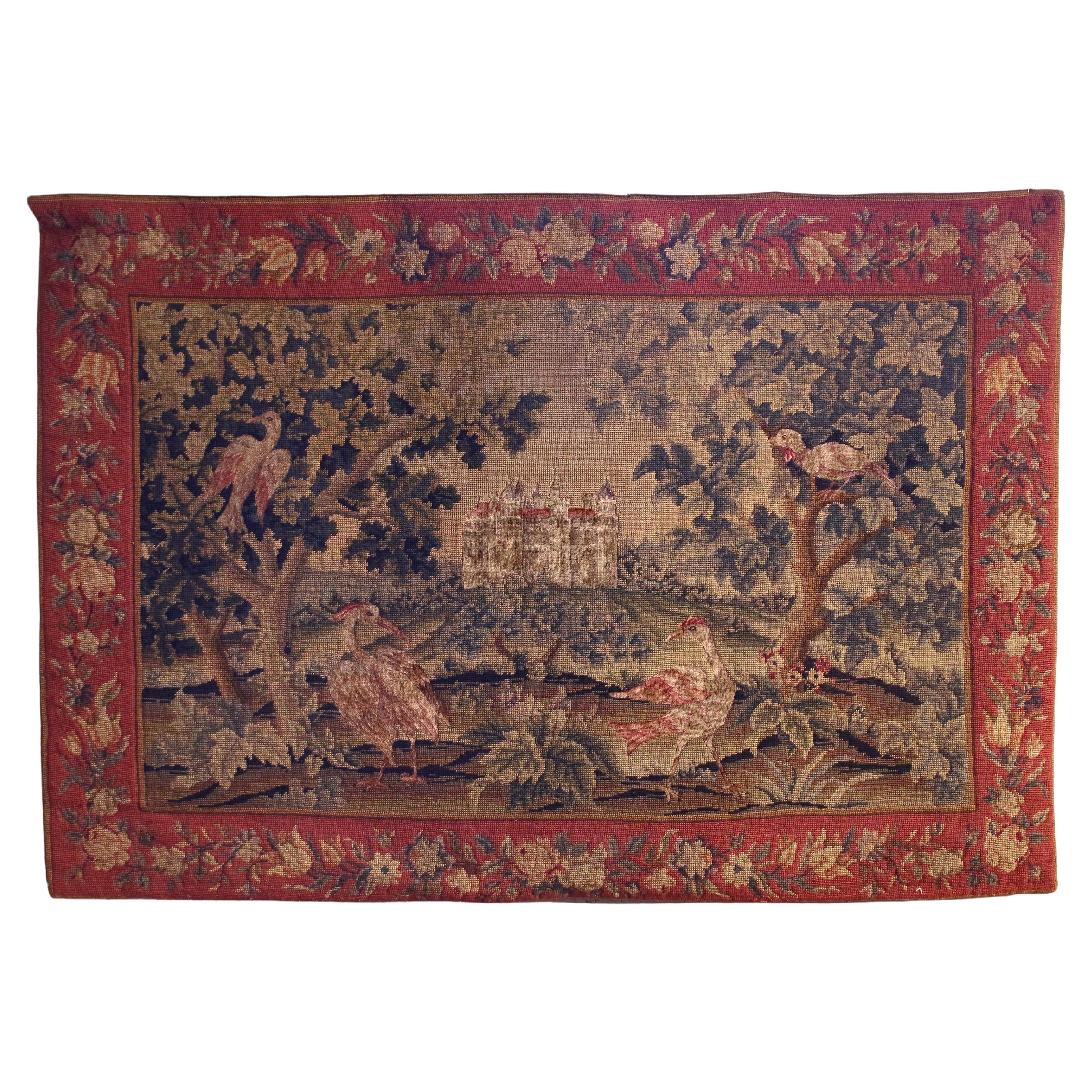 Mid-19th Century French or German Needlepoint & Petit Point Tapestry For Sale