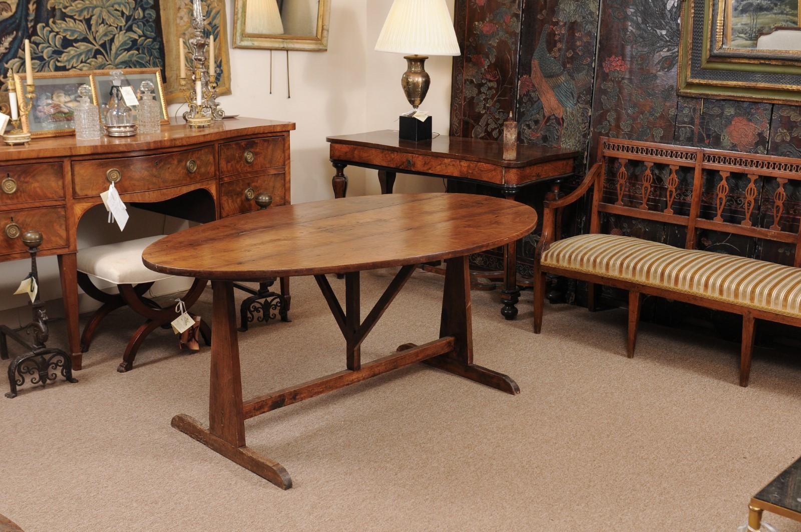 European Mid-19th Century French Oval Wine Tasting Table in Fruitwood