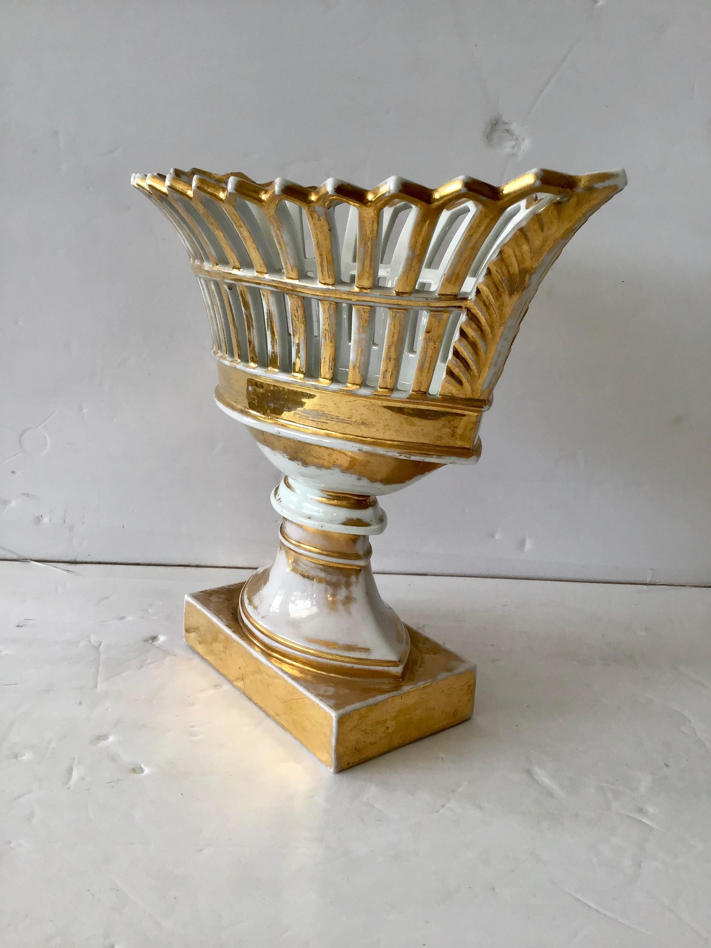 Very rare French Paris Ceramics urn with nice gold details. Add some architecture to your decor.