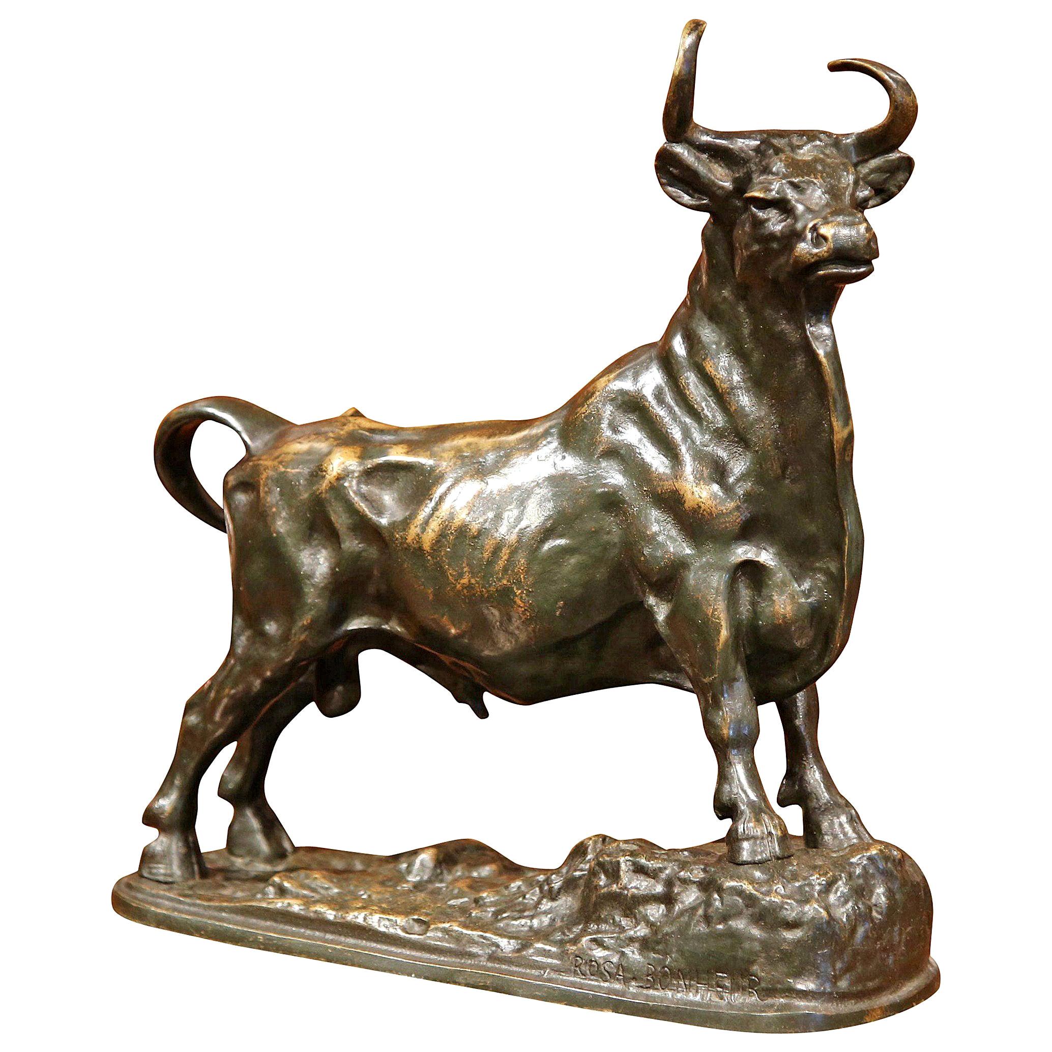 Mid-19th Century French Patinated Bronze Bull Sculpture Signed Rosa Bonheur