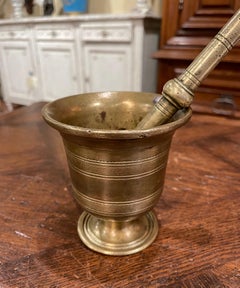 Mid-19th Century French Patinated Bronze Mortar with Original Pestle