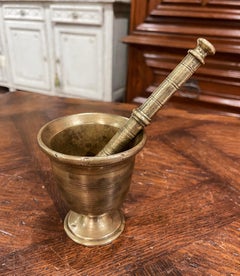 Mid-19th Century French Patinated Bronze Mortar with Original Pestle