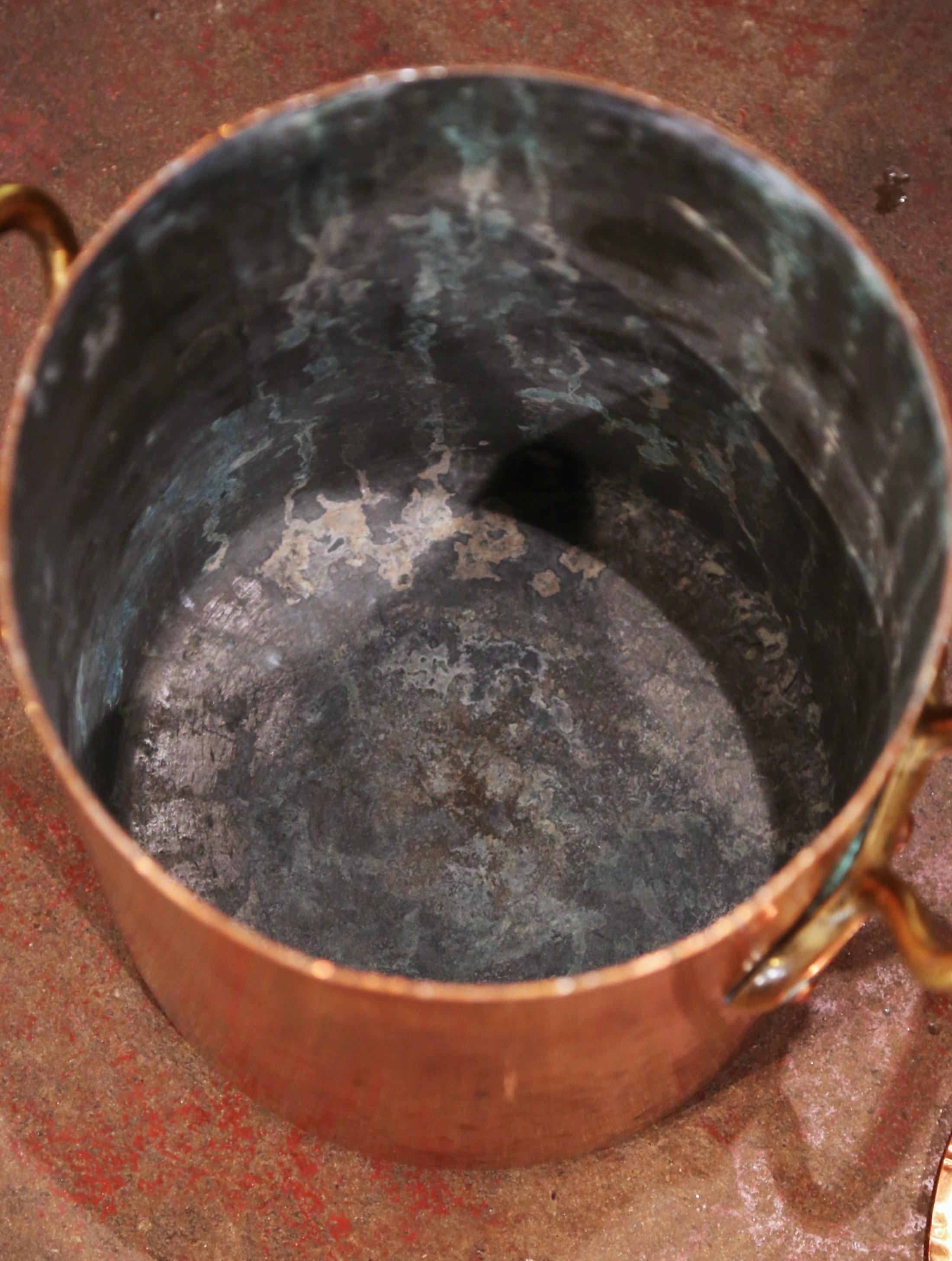 Mid-19th Century French Polished Copper Cauldron with Side Handles and Lid 5
