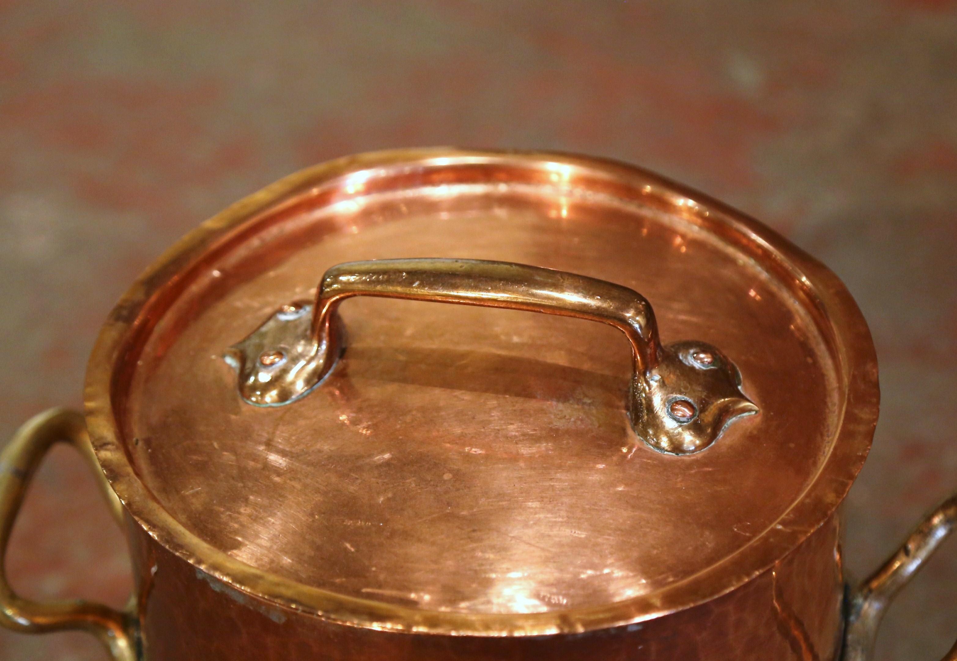 Brass Mid-19th Century French Polished Copper Cauldron with Side Handles and Lid