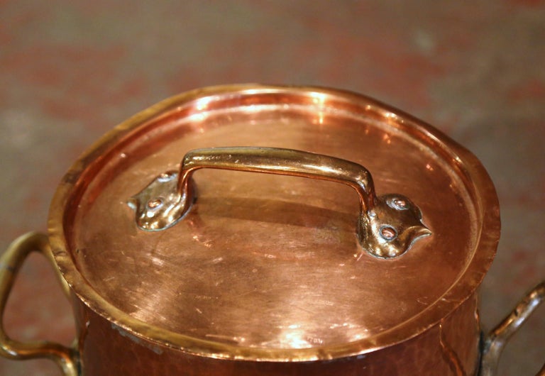 Brass Mid-19th Century French Polished Copper Cauldron with Side Handles and Lid For Sale