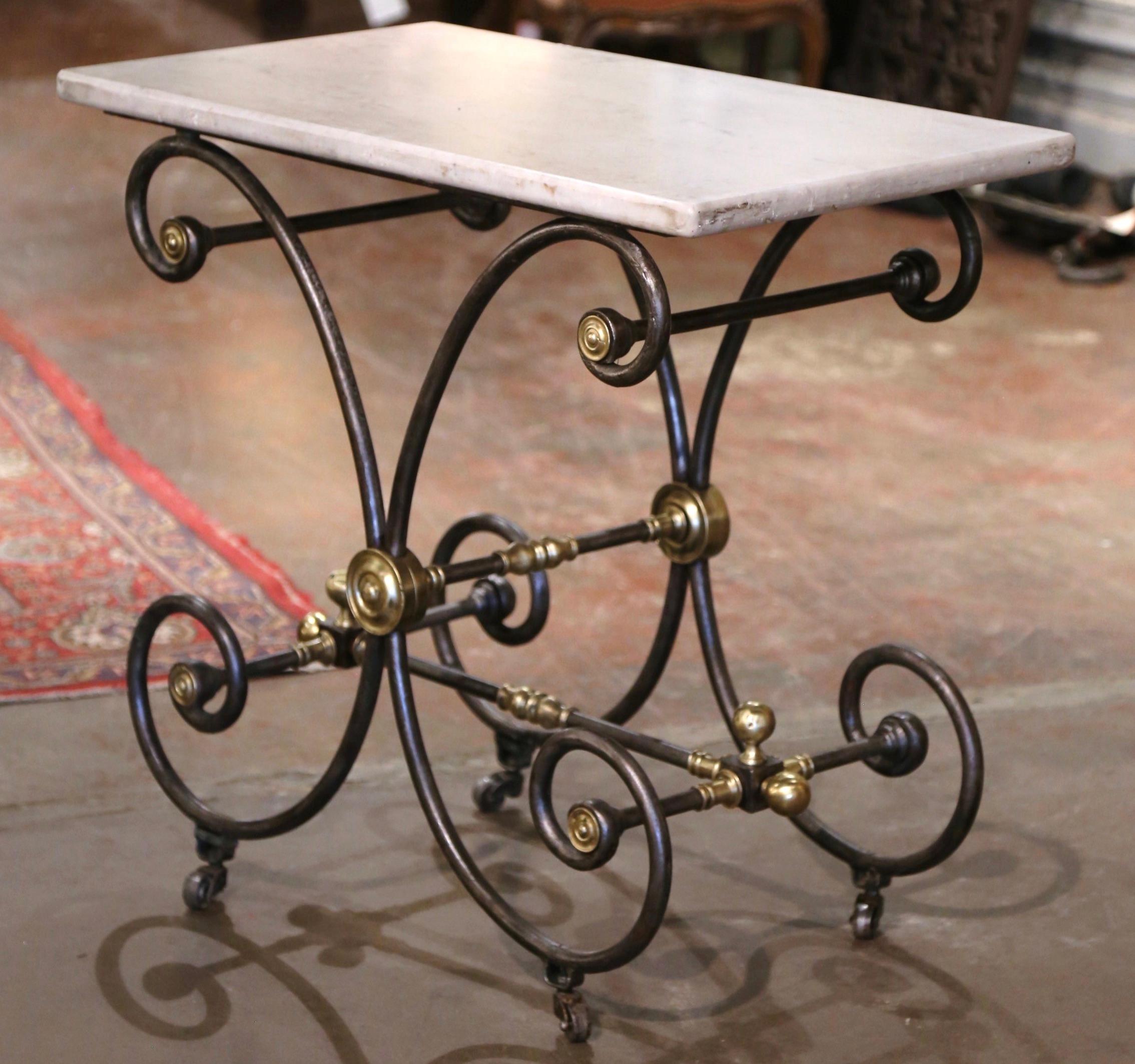 Forged Mid-19th Century French Polished Iron and Bronze Marble Top Pastry Table 