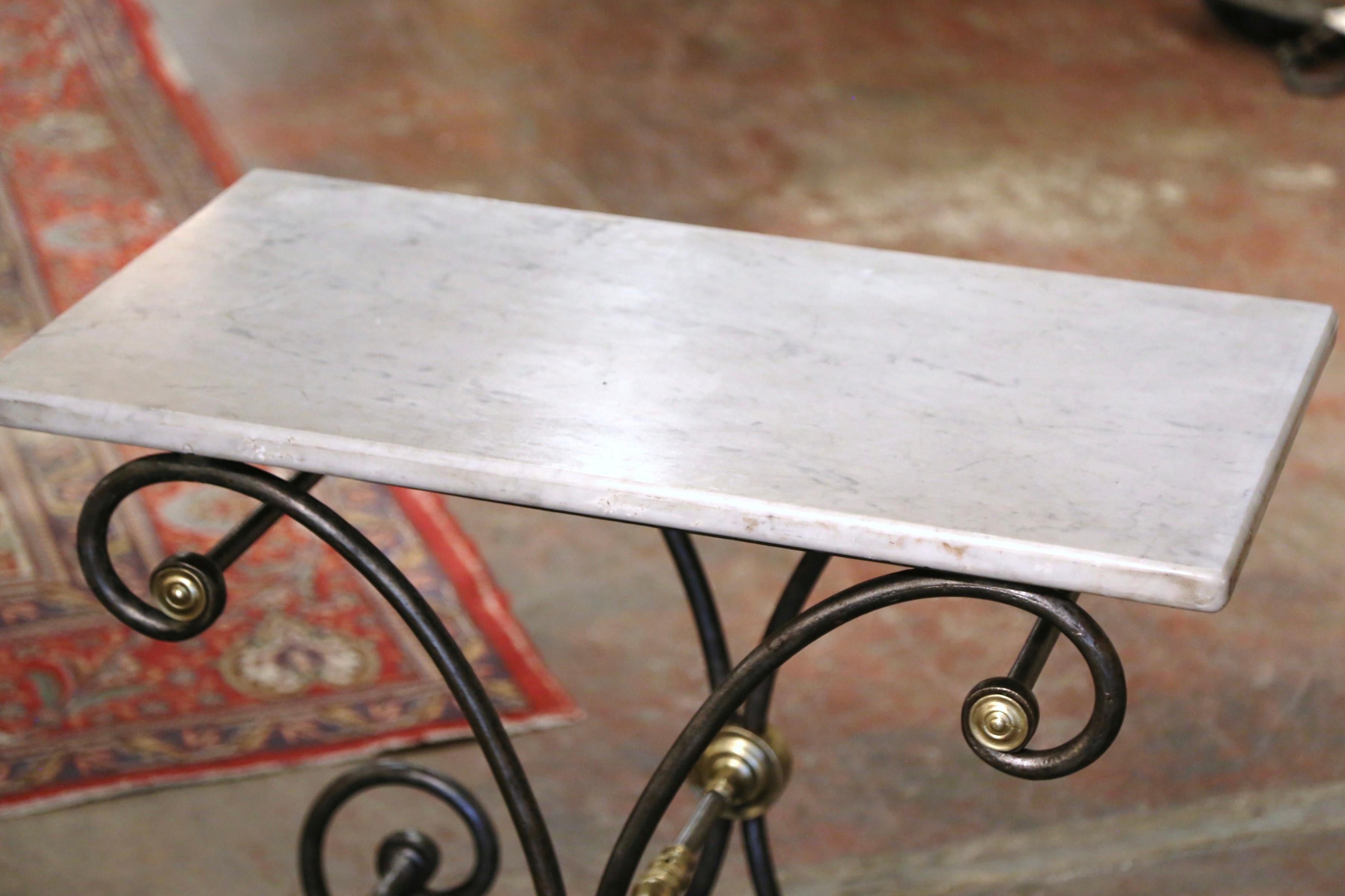 Mid-19th Century French Polished Iron and Bronze Marble Top Pastry Table  In Excellent Condition In Dallas, TX