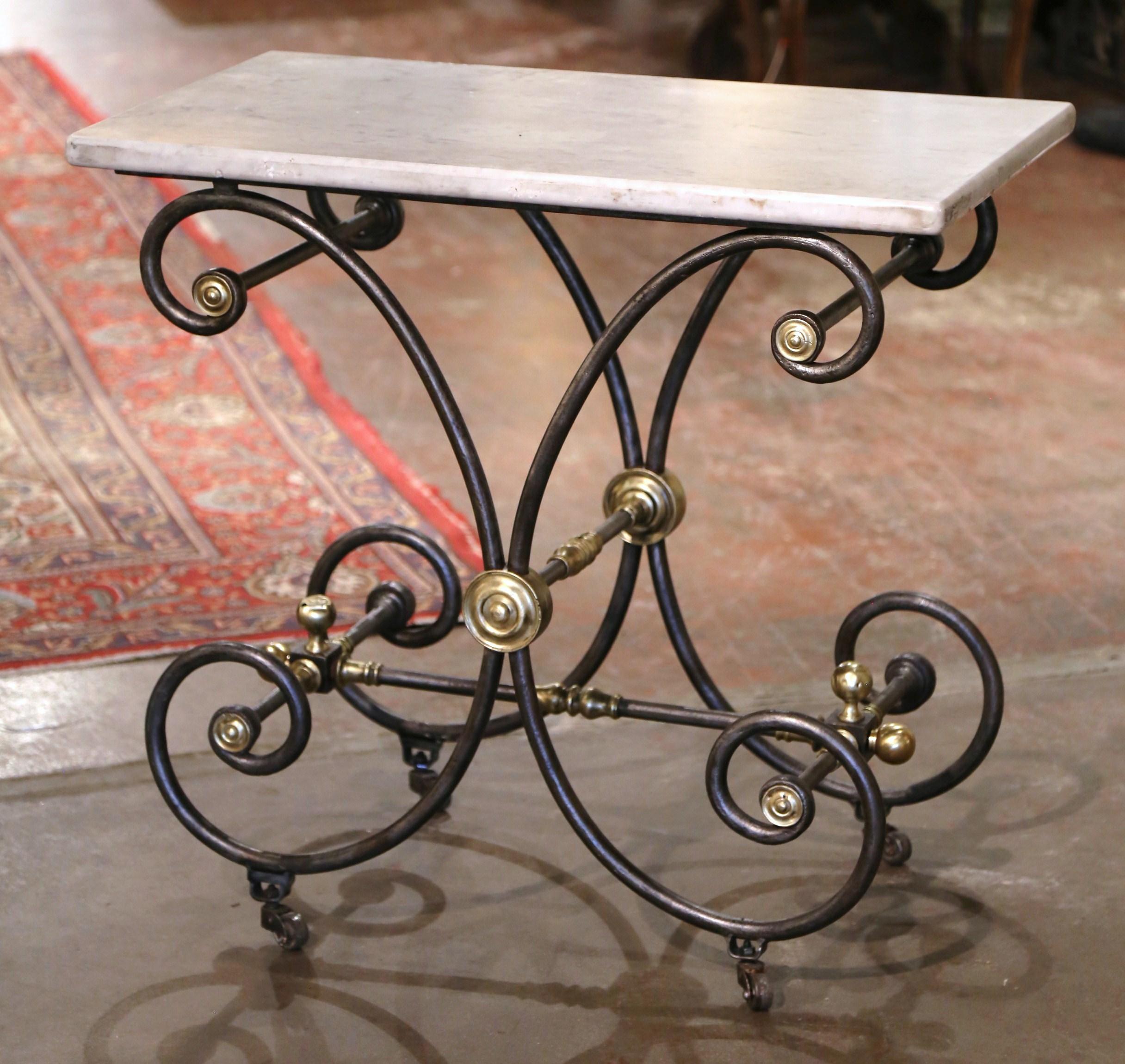 Mid-19th Century French Polished Iron and Bronze Marble Top Pastry Table  1