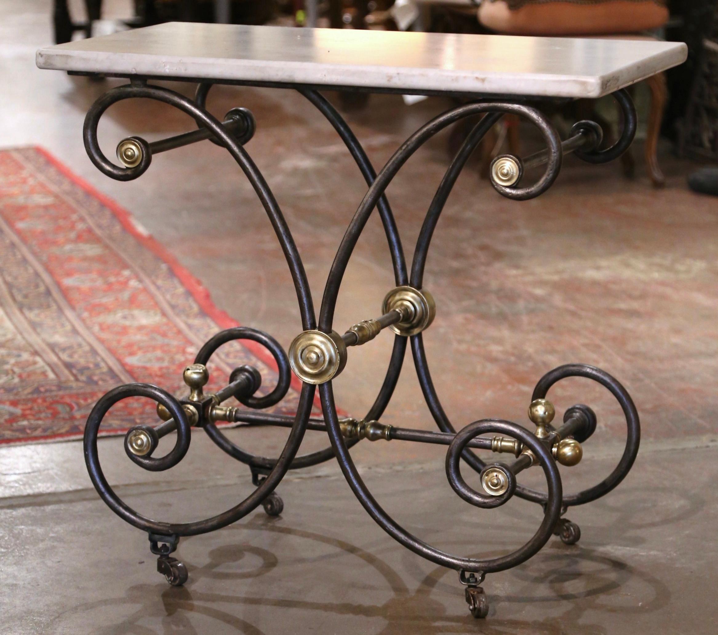 Mid-19th Century French Polished Iron and Bronze Marble Top Pastry Table  4