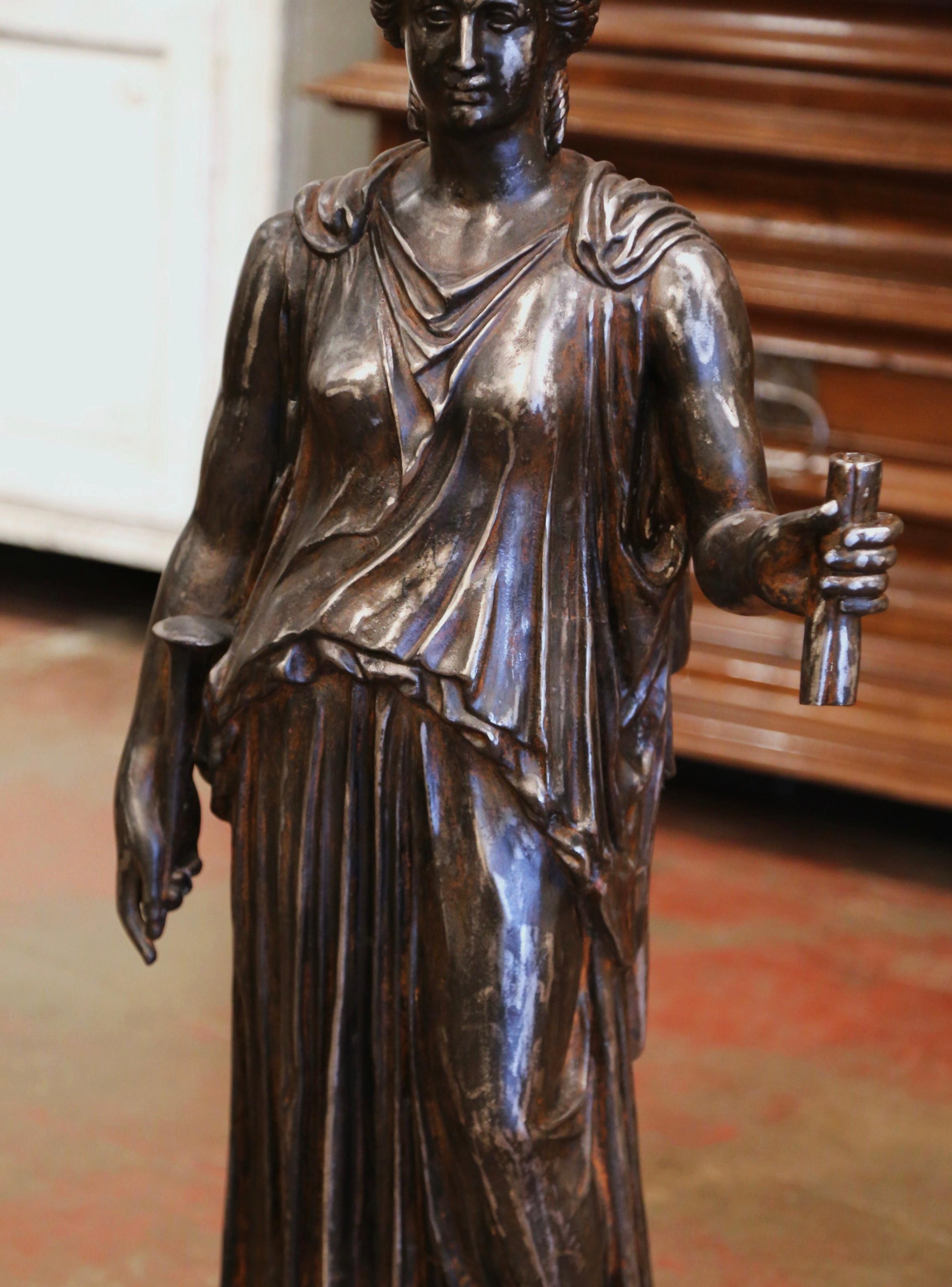 Mid-19th Century French Polished Iron Roman Female Statuary Signed J.J. Ducel In Excellent Condition In Dallas, TX