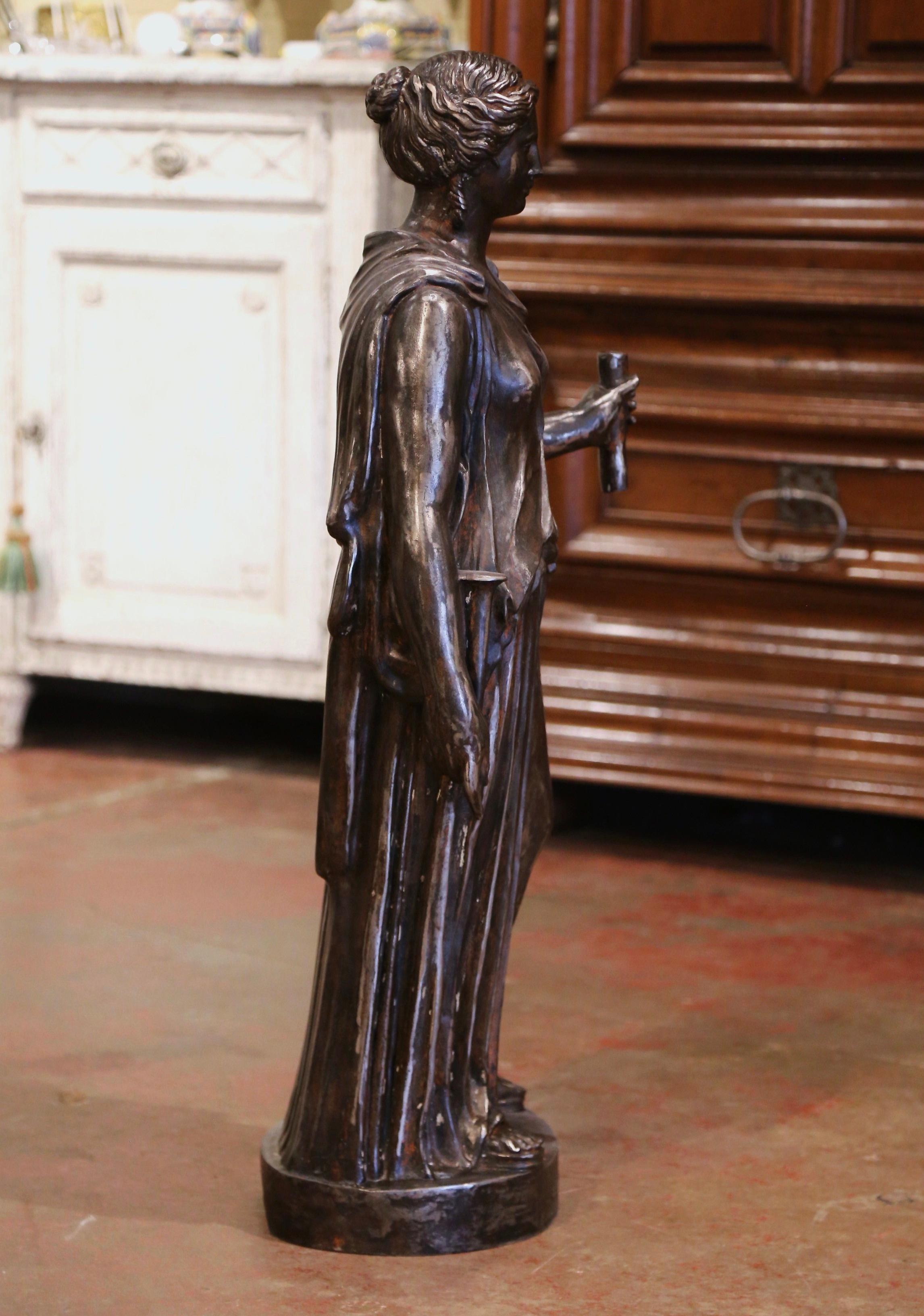 Mid-19th Century French Polished Iron Roman Female Statuary Signed J.J. Ducel 2
