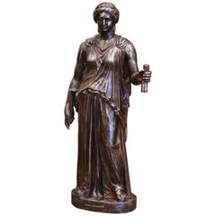 Statue de femme romaine en fer poli signée J.J., datant du milieu du XIXe siècle Ducel