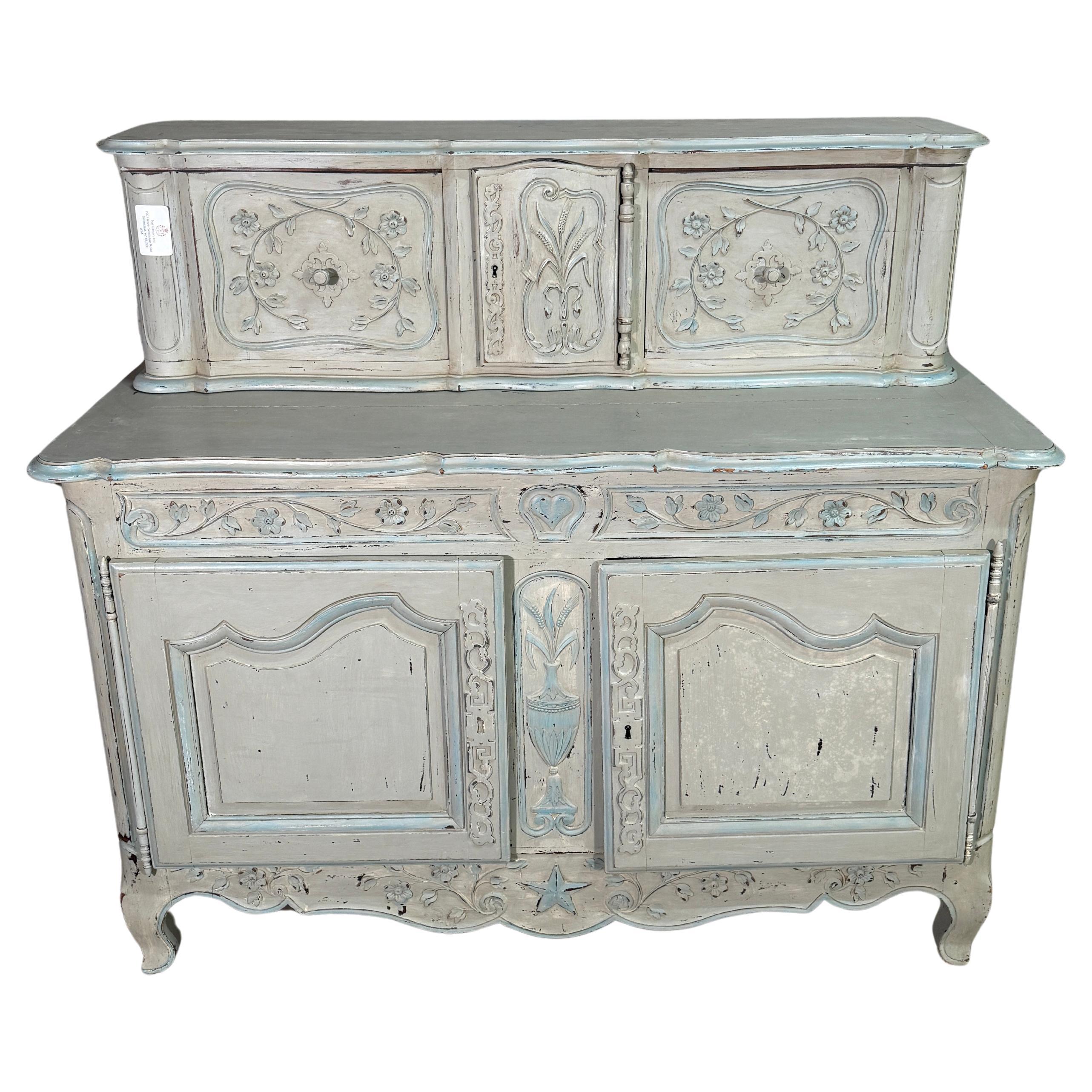 Buffet dipinto in stile provenzale francese della metà del XIX secolo