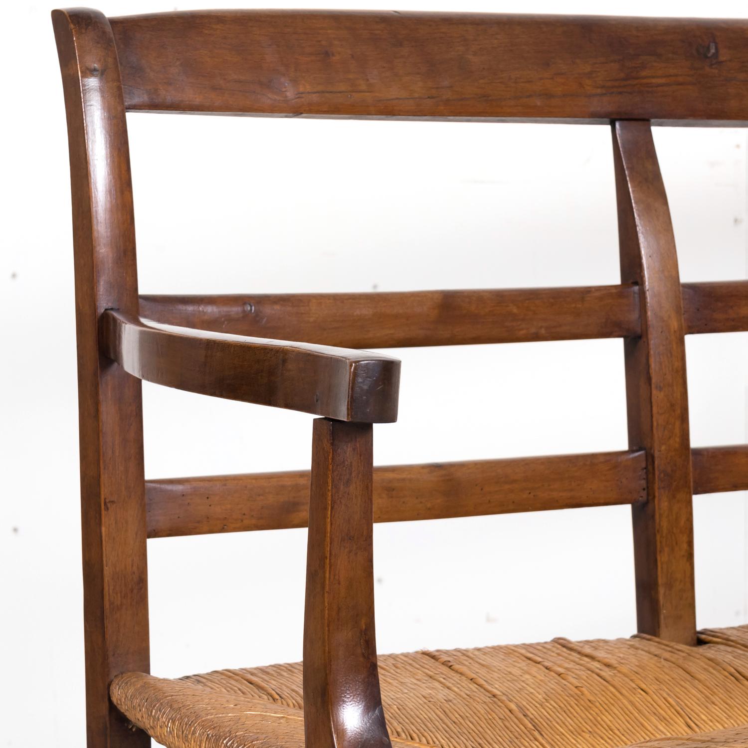 Mid-19th Century French Radassier or Ladder Back Rush Seat Bench 6