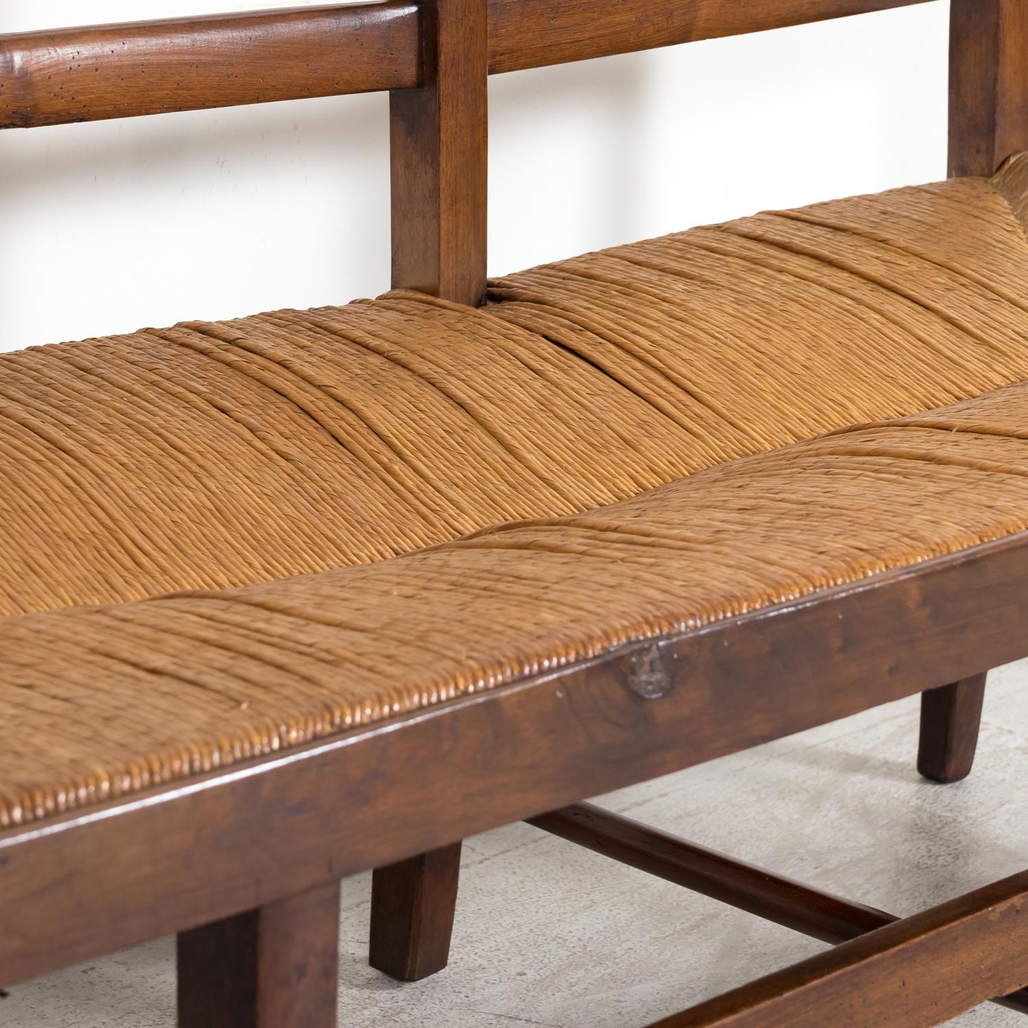 Mid-19th Century French Radassier or Ladder Back Rush Seat Bench 7