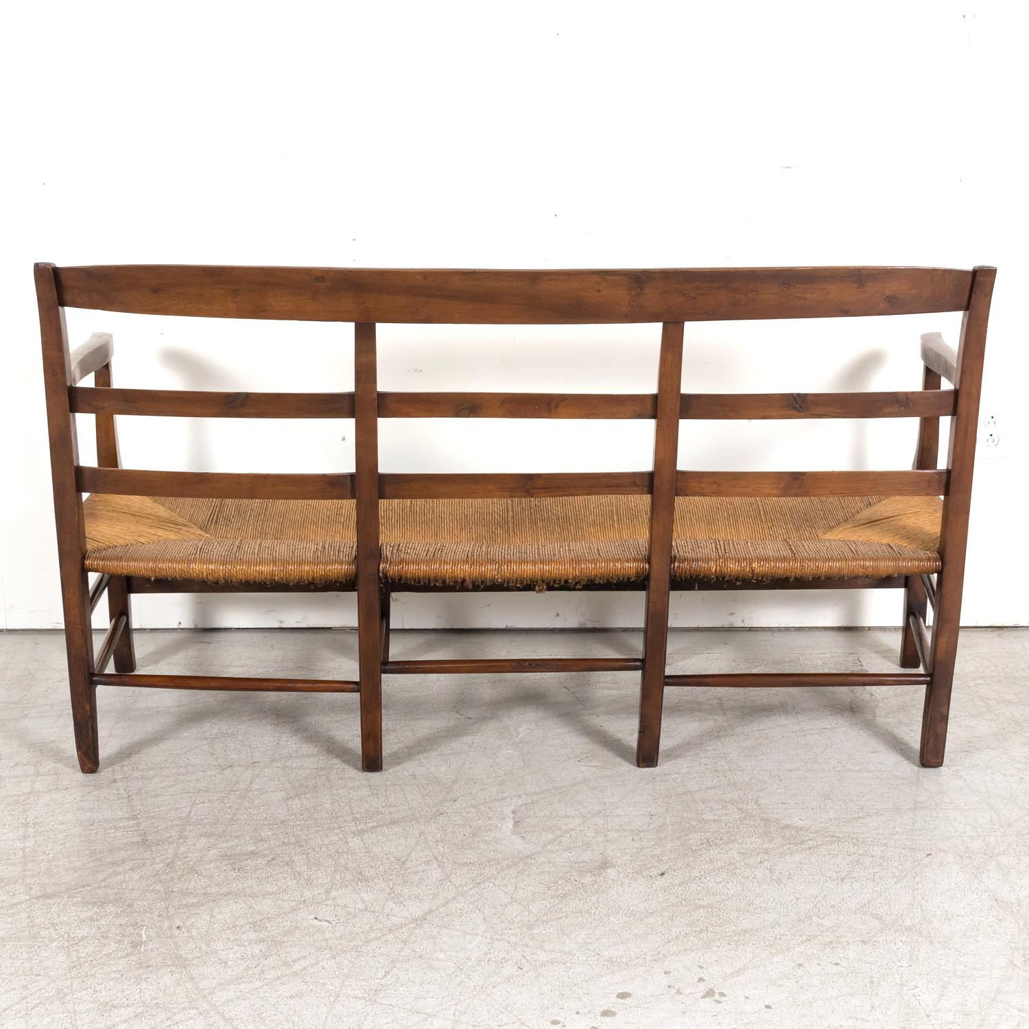 Mid-19th Century French Radassier or Ladder Back Rush Seat Bench 13