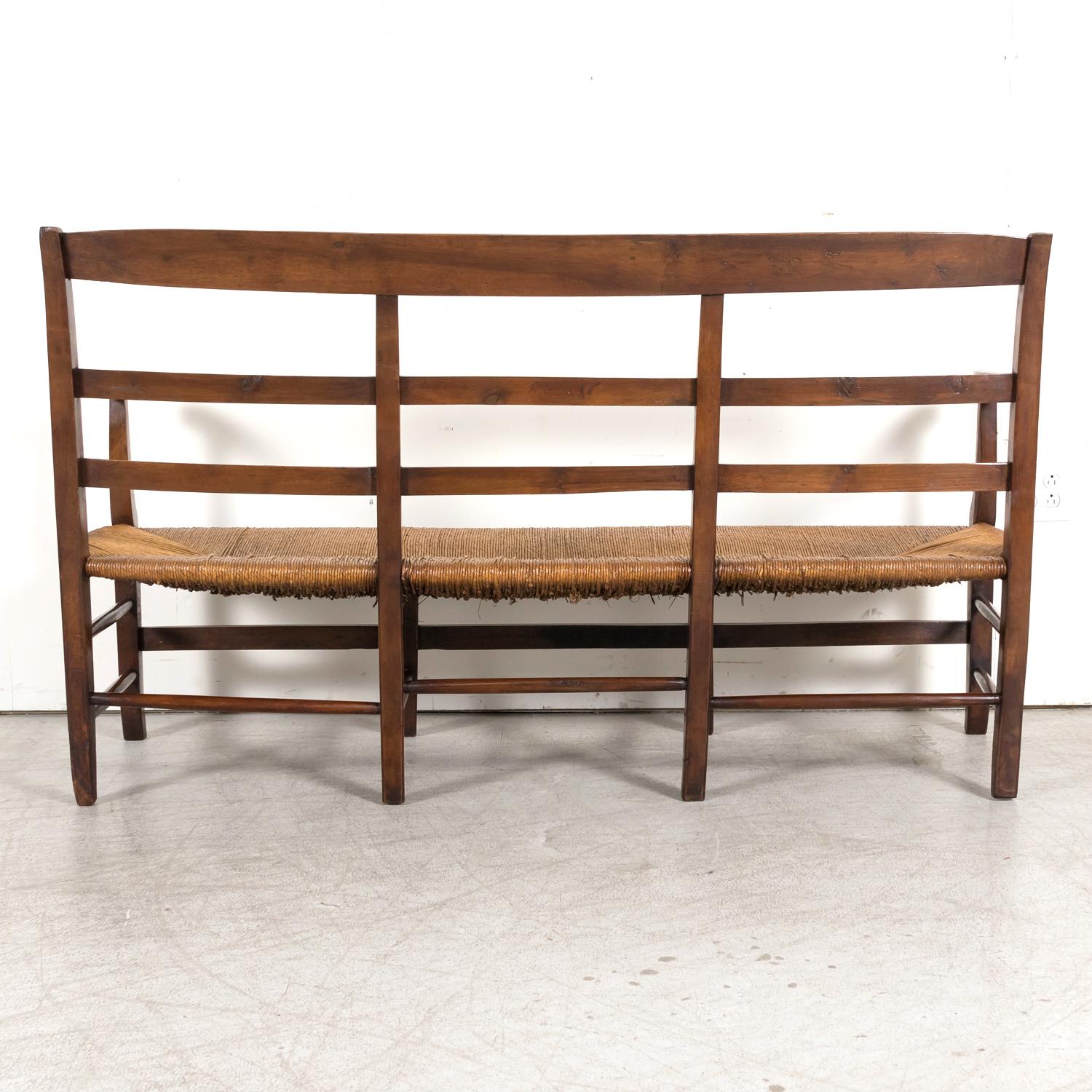 Mid-19th Century French Radassier or Ladder Back Rush Seat Bench 14