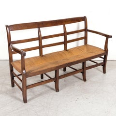 Mid-19th Century French Radassier or Ladder Back Rush Seat Bench