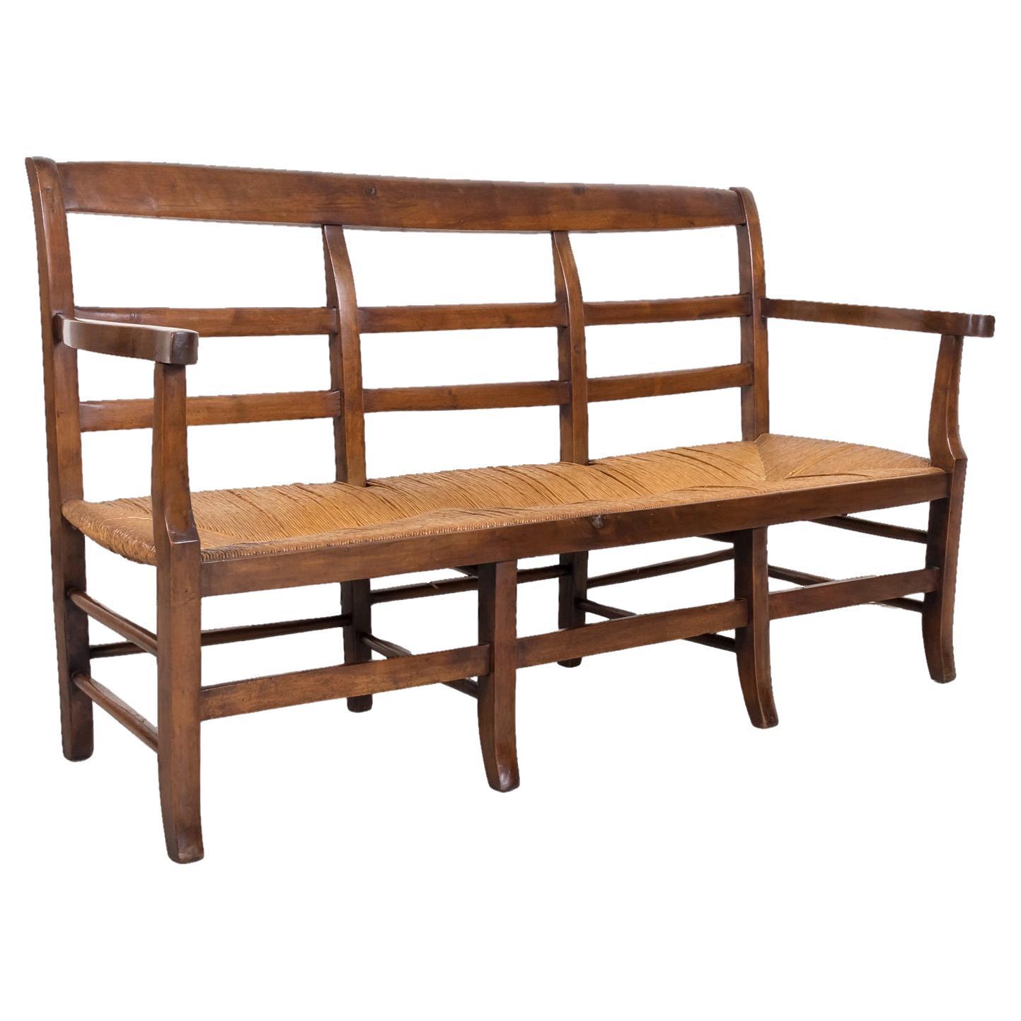 Mid-19th Century French Radassier or Ladder Back Rush Seat Bench