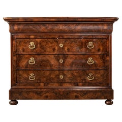 Antique Mid-19th Century French Restauration Period Burl Walnut Chest of Drawers