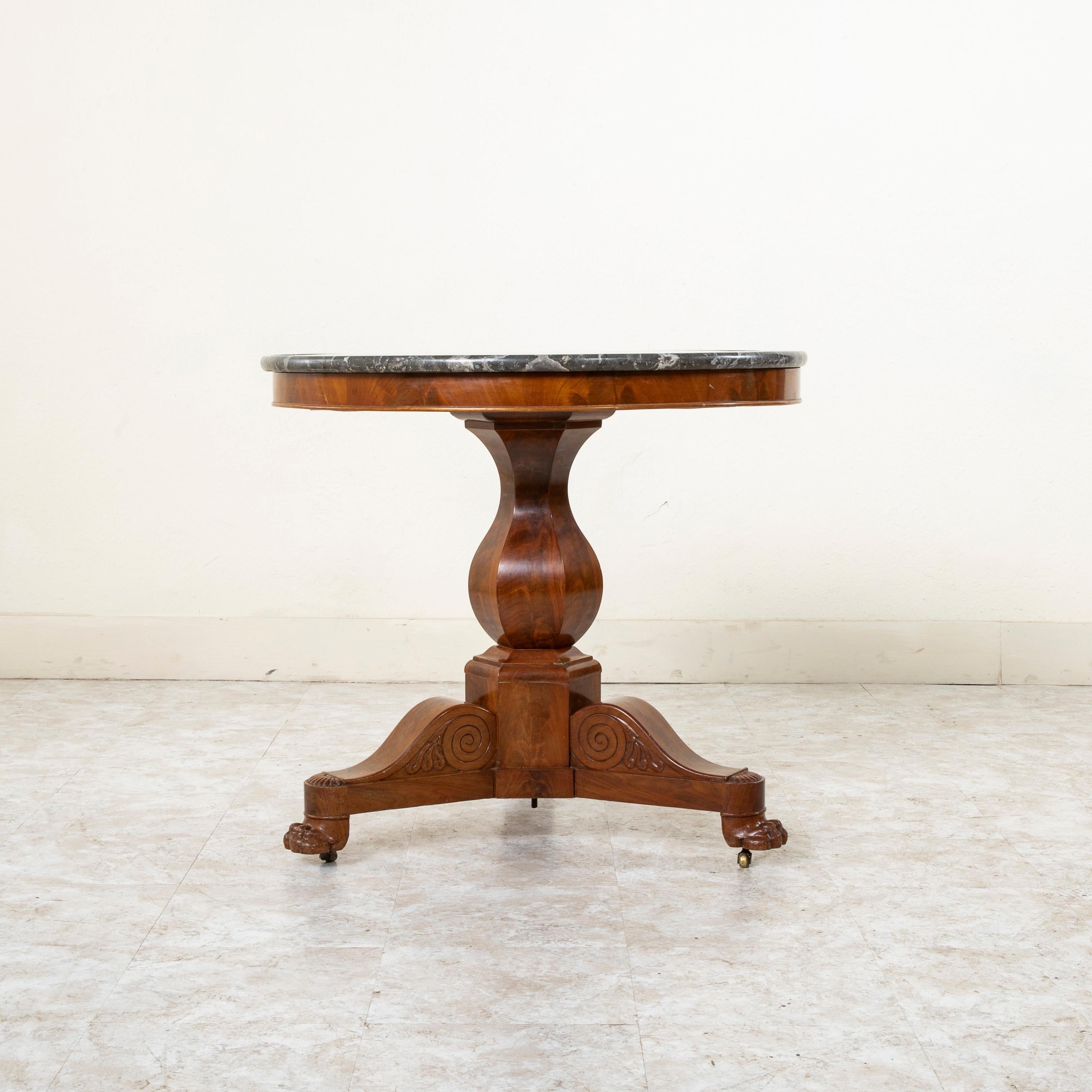 Mid-19th Century French Restauration Period Mahogany and Marble Pedestal Table In Good Condition For Sale In Fayetteville, AR