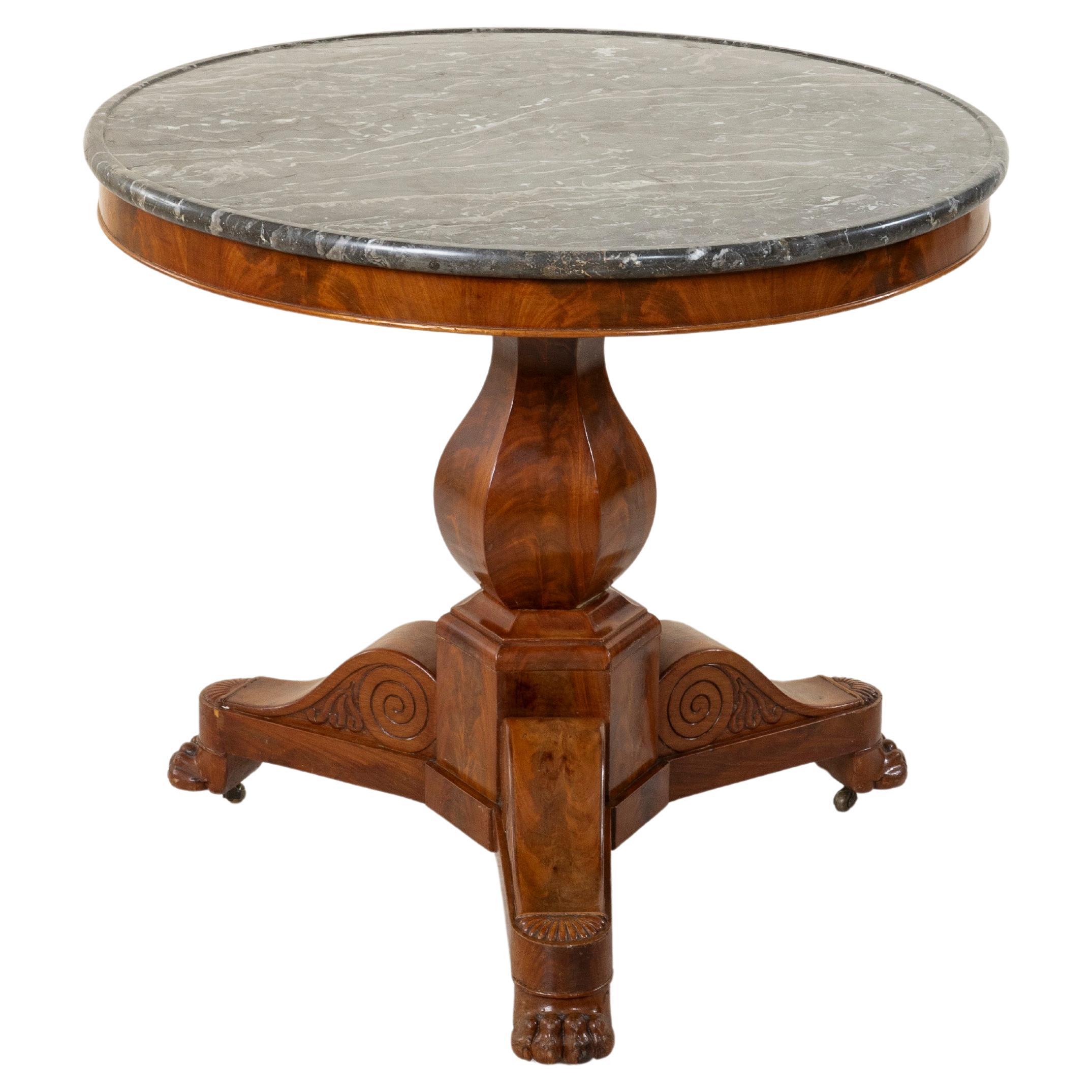 Mid-19th Century French Restauration Period Mahogany and Marble Pedestal Table For Sale
