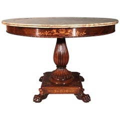 Mid-19th Century French Rosewood and Marquetry Gueridon Table with Marble Top