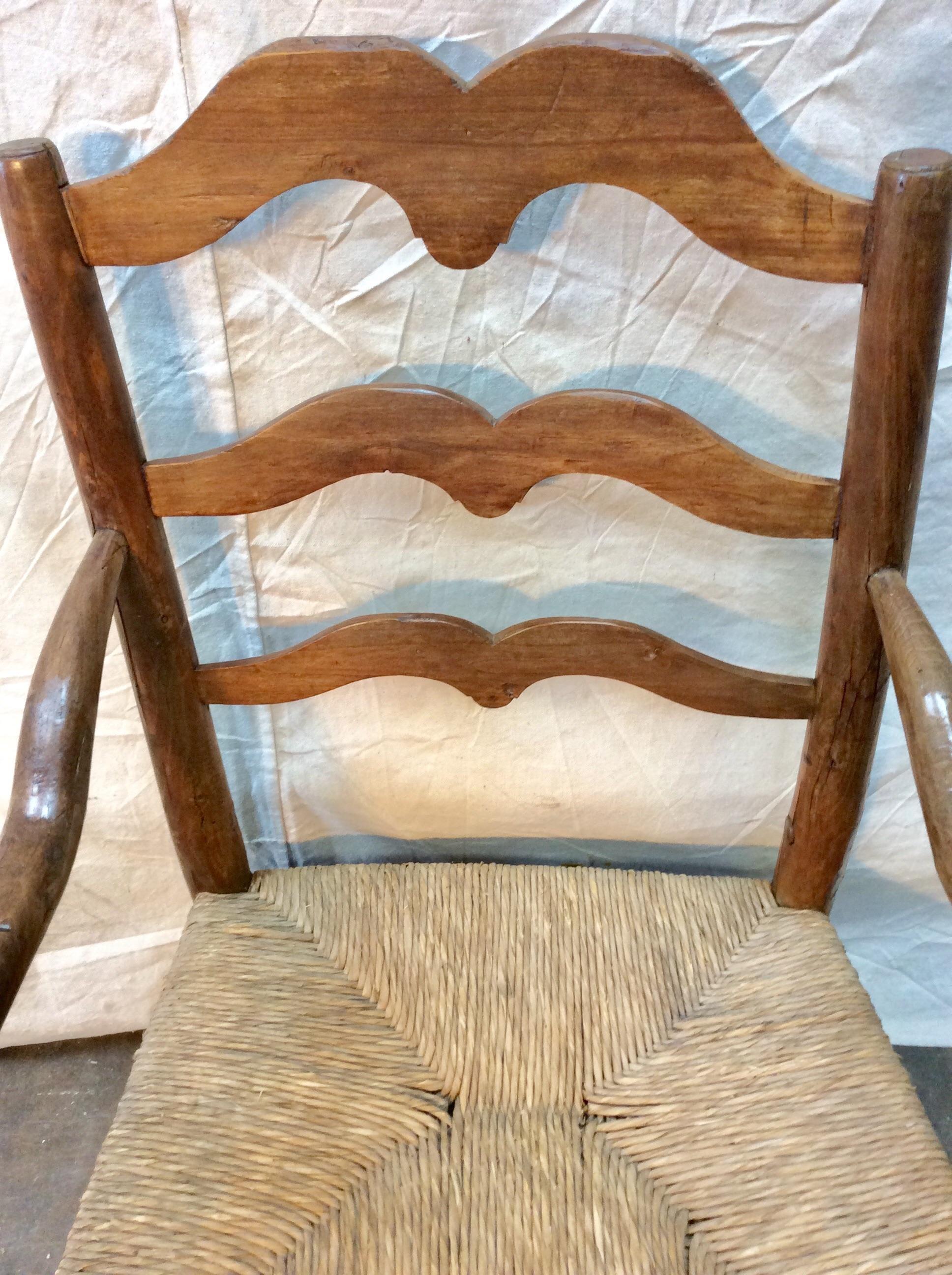 Hand-Crafted Mid-19th Century French Rush Seat Lounge Chair For Sale