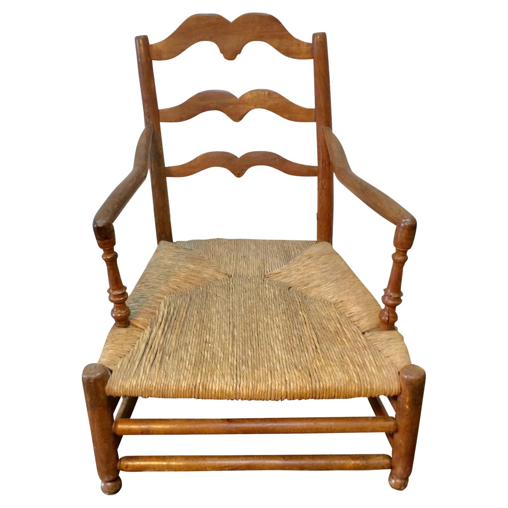Mid-19th Century French Rush Seat Lounge Chair For Sale