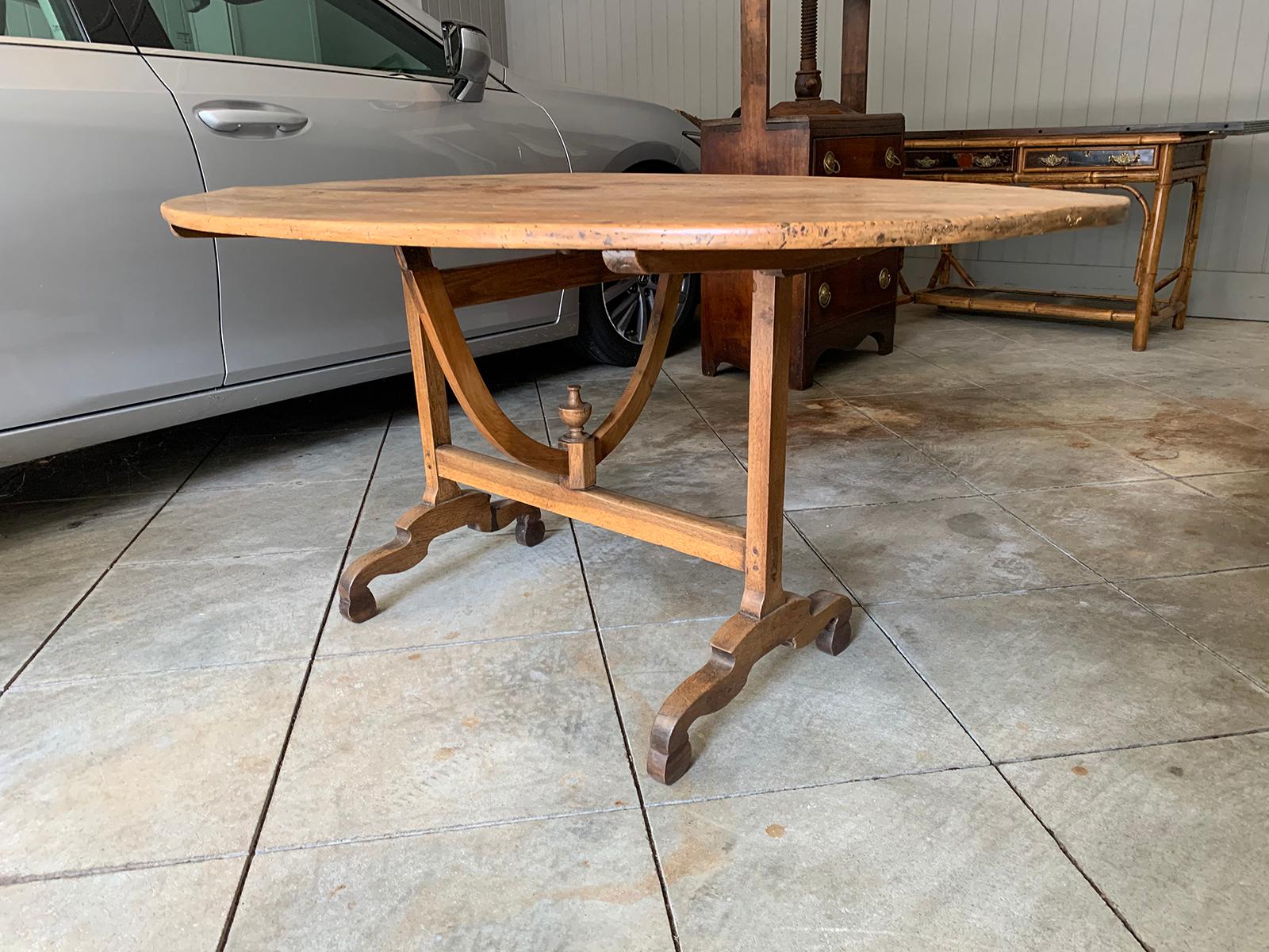 Mid-19th Century French Rustic Oval Wine Tasting Table with Trestle Base 1