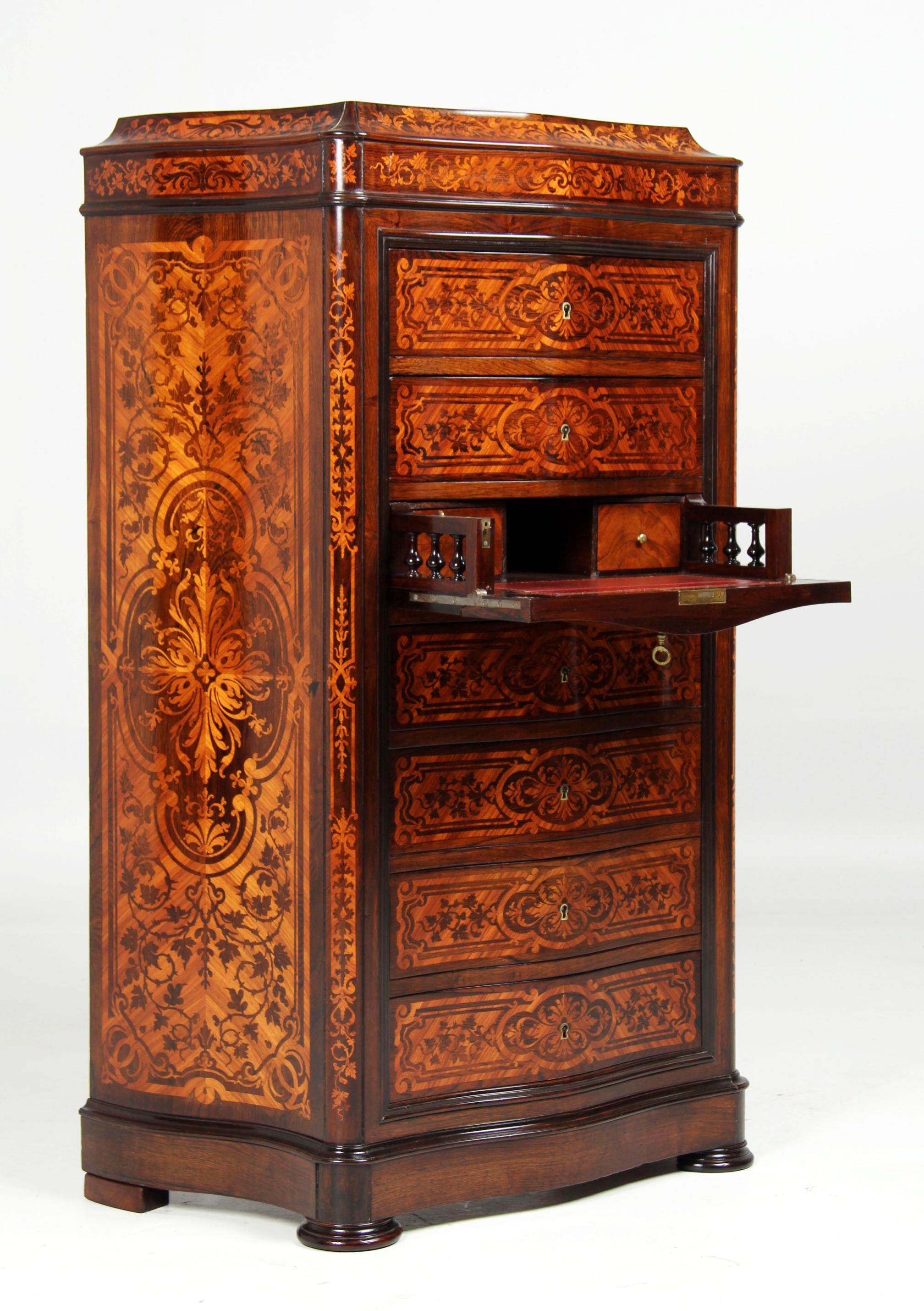 Rosewood Mid 19th Century French Semainier or High Chest with Secretary Compartement For Sale