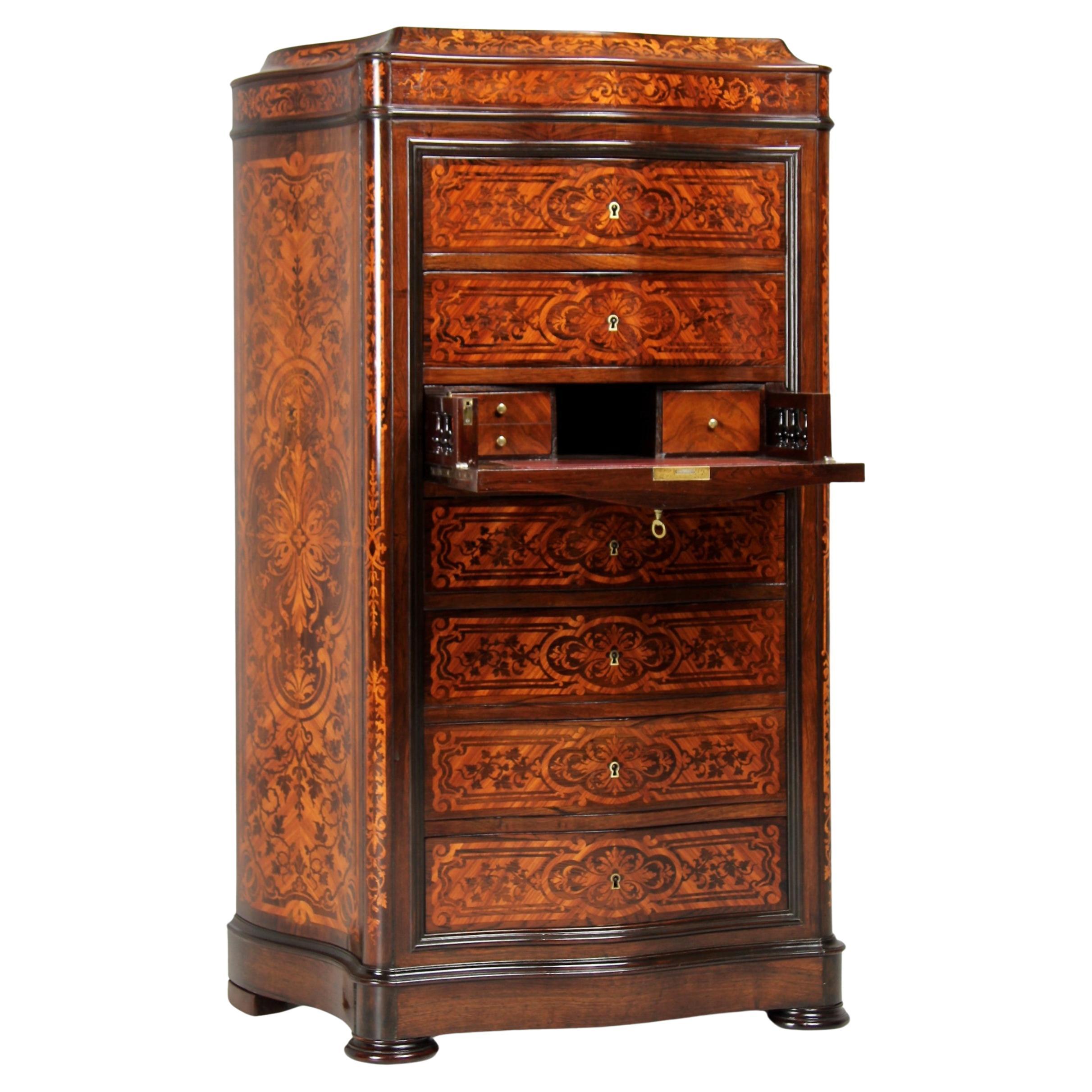 Mid 19th Century French Semainier or High Chest with Secretary Compartement For Sale