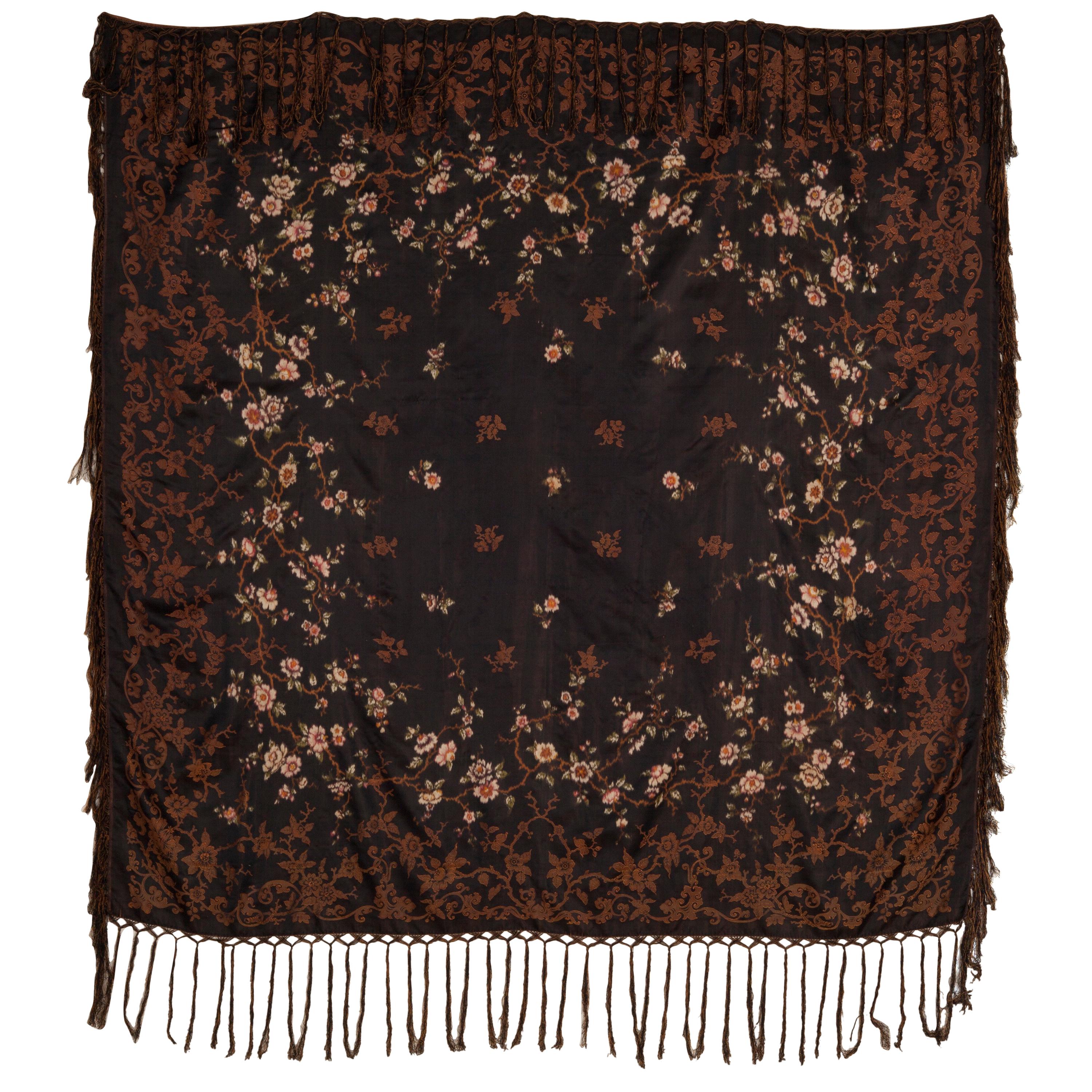 Mid-19th Century French Silk Chiné Shawl For Sale
