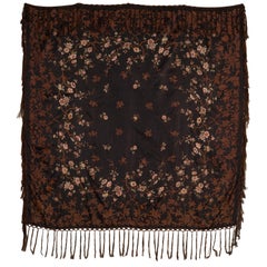 Mid-19th Century French Silk Chiné Shawl