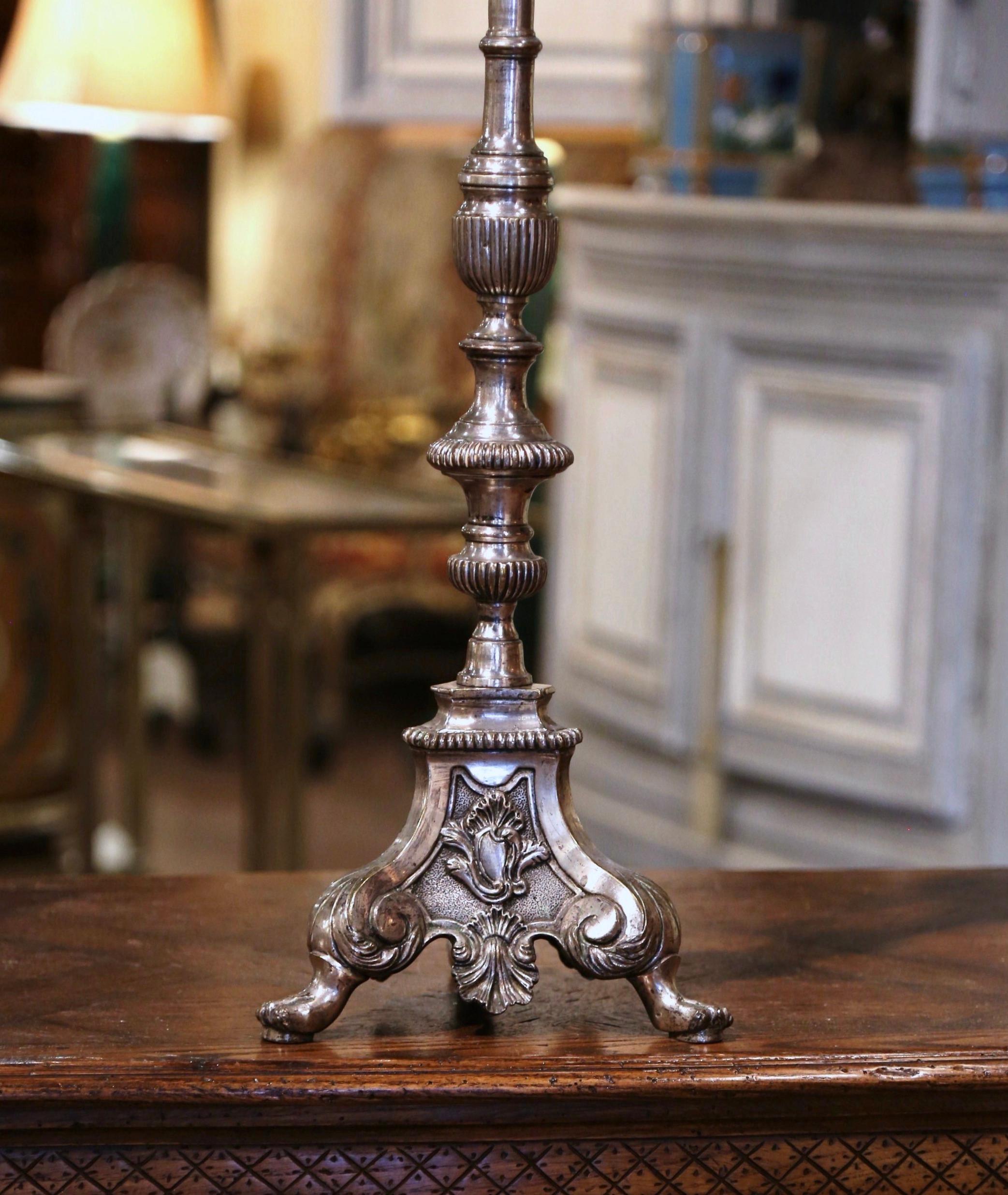 Louis XV Mid-19th Century French Silver Plated Bronze Candleholder