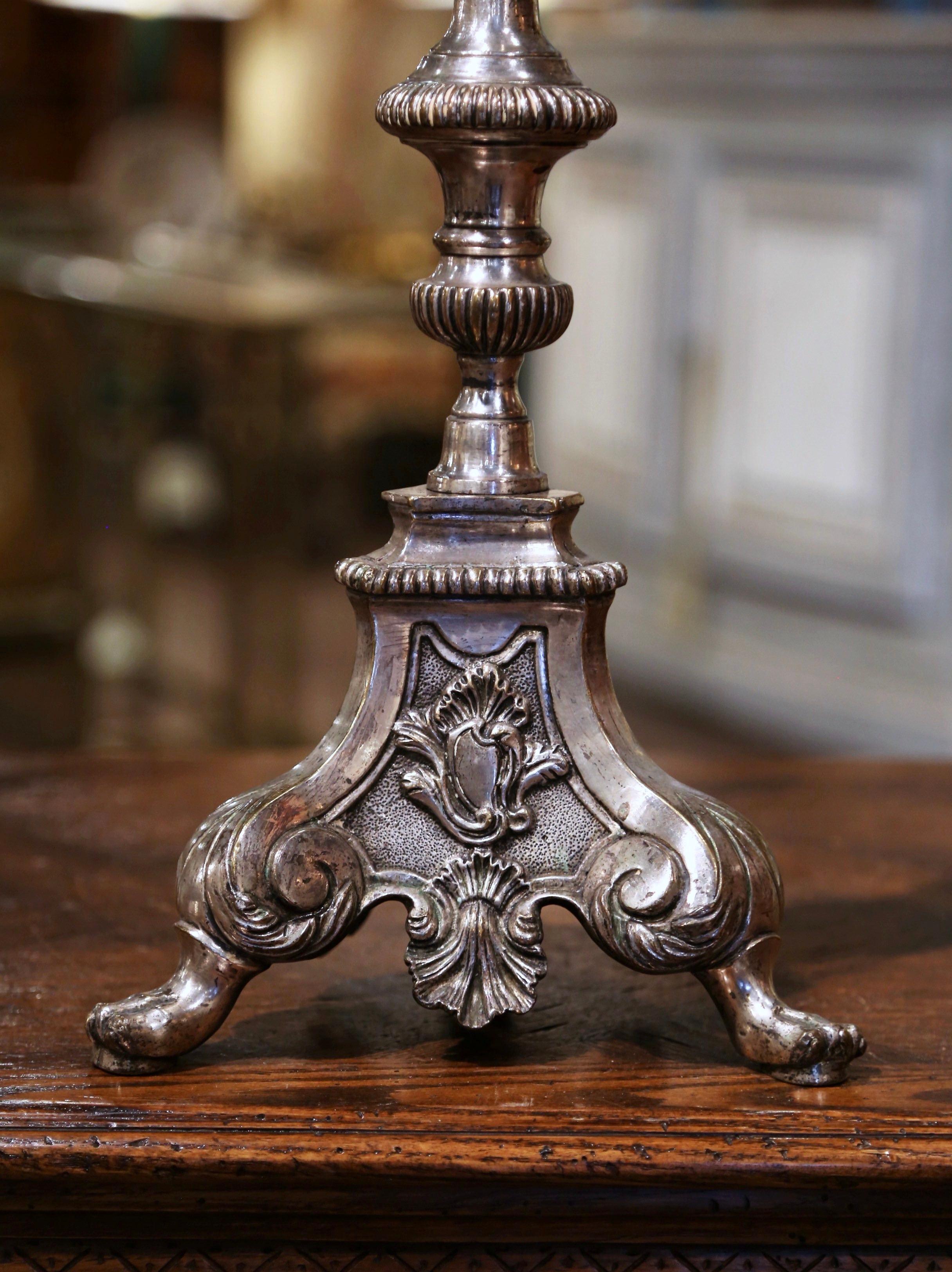 Mid-19th Century French Silver Plated Bronze Candleholder In Excellent Condition In Dallas, TX