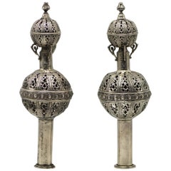 Used Mid-19th Century French Silver Torah Finials 'Rimmonim'