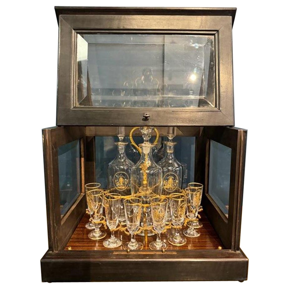 Mid-19th Century French Tantalus in Rosewood Carrier with Beveled Glass