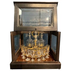 Mid-19th Century French Tantalus in Rosewood Carrier with Beveled Glass