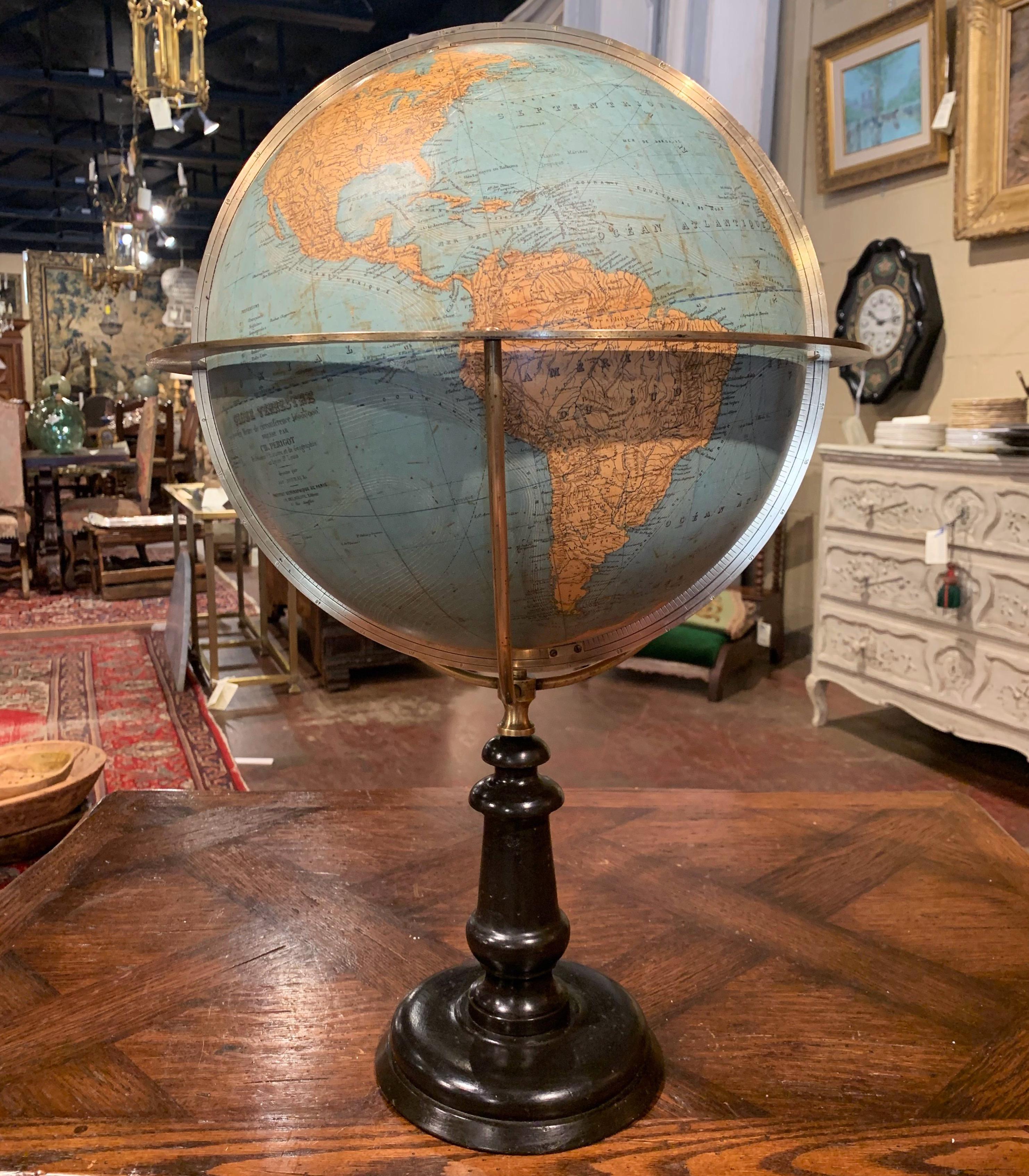 Mid-19th Century French Terrestrial Globe with Brass Frame Signed Ch. Perigot For Sale 3