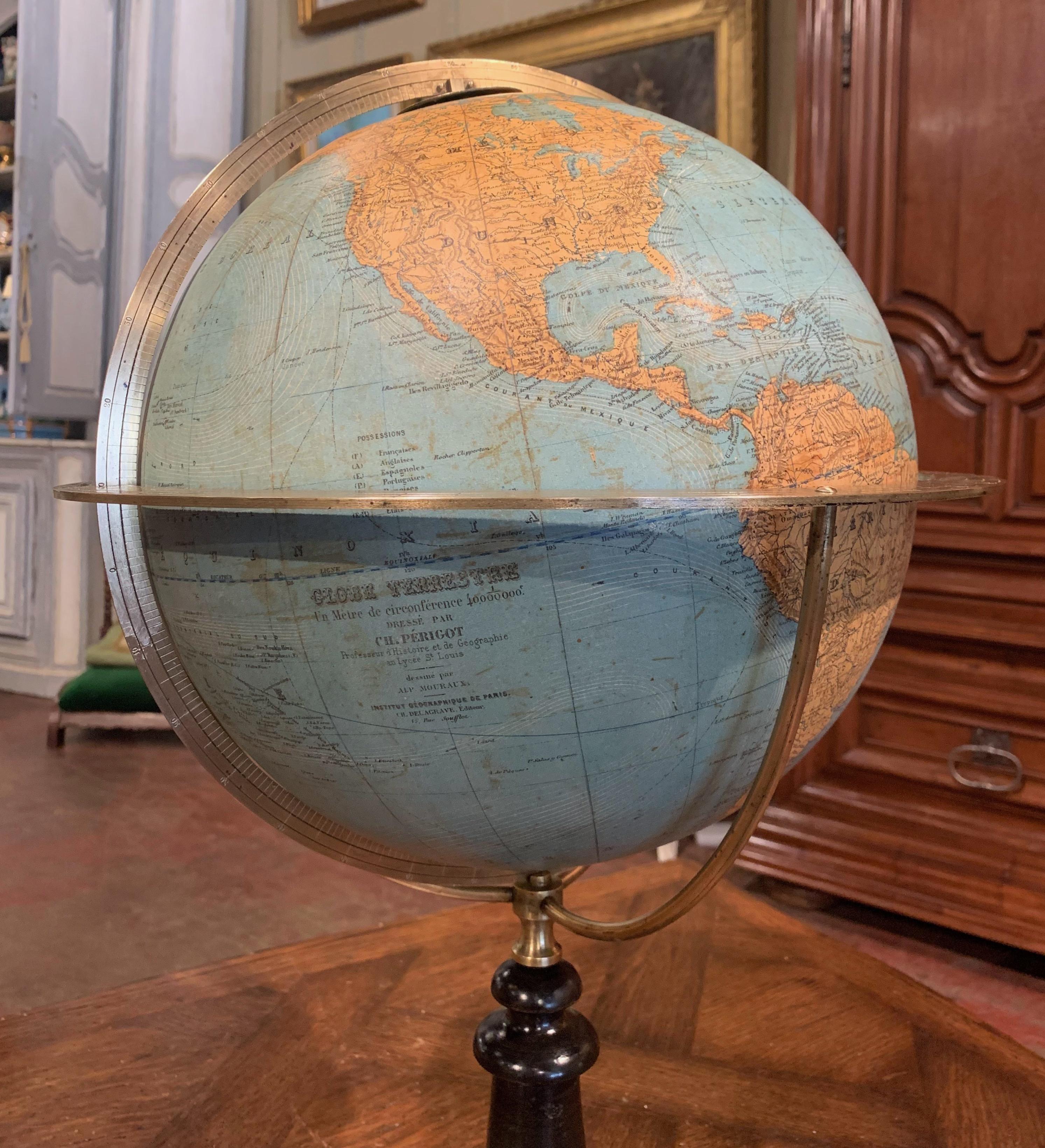 Mid-19th Century French Terrestrial Globe with Brass Frame Signed Ch. Perigot For Sale 4