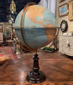 Mid-19th Century French Terrestrial Globe with Brass Frame Signed Ch. Perigot