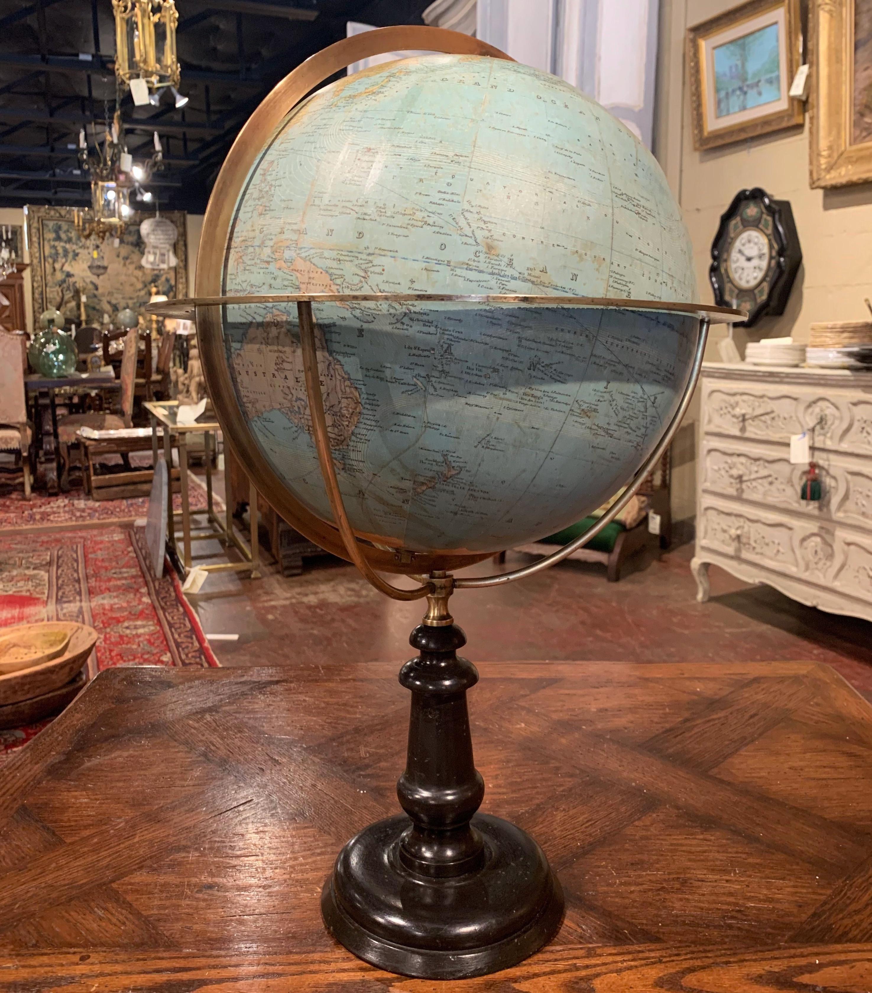 Napoleon III Mid-19th Century French Terrestrial Globe with Brass Frame Signed Ch. Perigot For Sale