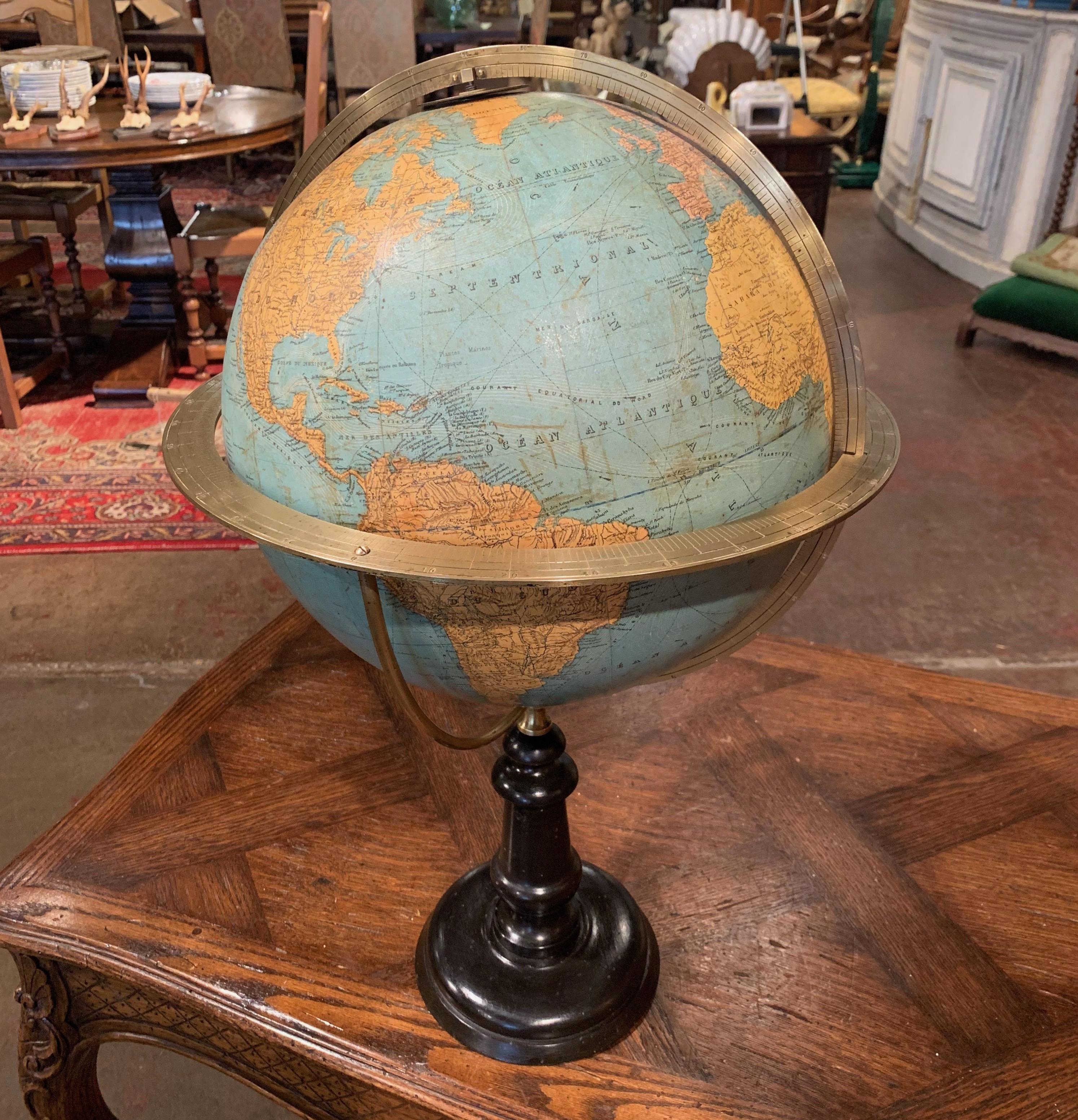 Mid-19th Century French Terrestrial Globe with Brass Frame Signed Ch. Perigot In Excellent Condition For Sale In Dallas, TX