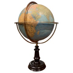 Mid-19th Century French Terrestrial Globe with Brass Frame Signed Ch. Perigot