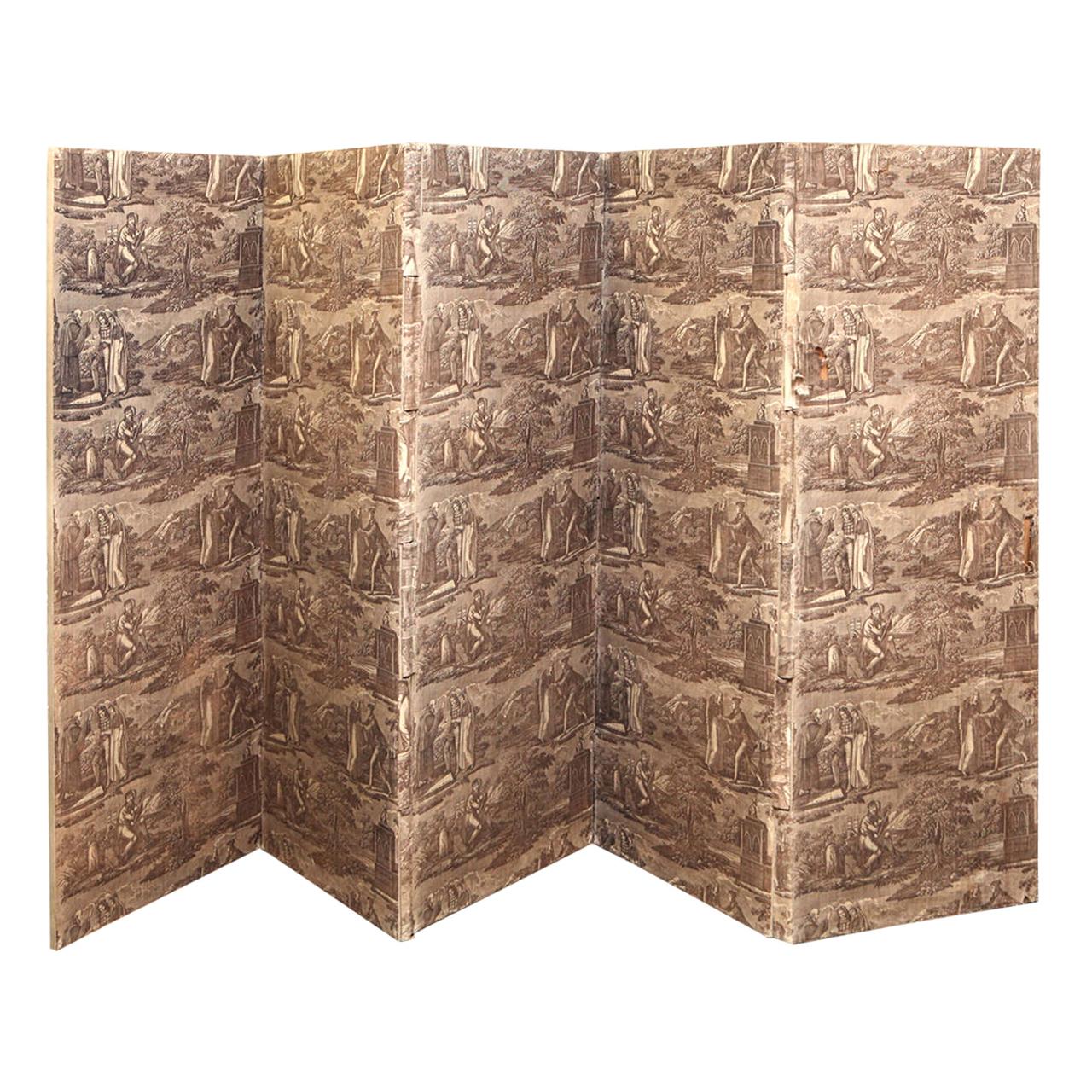 Mid-19th Century French Toile Fabric Screen