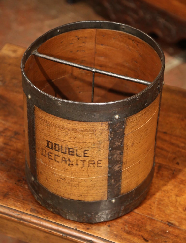 Mid19th Century French Walnut and Iron Grain Measure Basket with