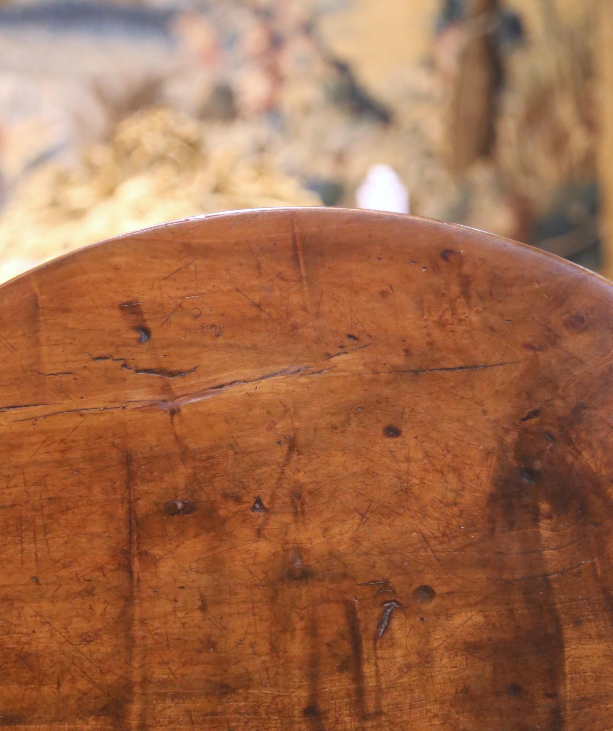 Hand-Carved Mid-19th Century French Walnut Wine Tasting Table with Lyre-Form Stretcher For Sale
